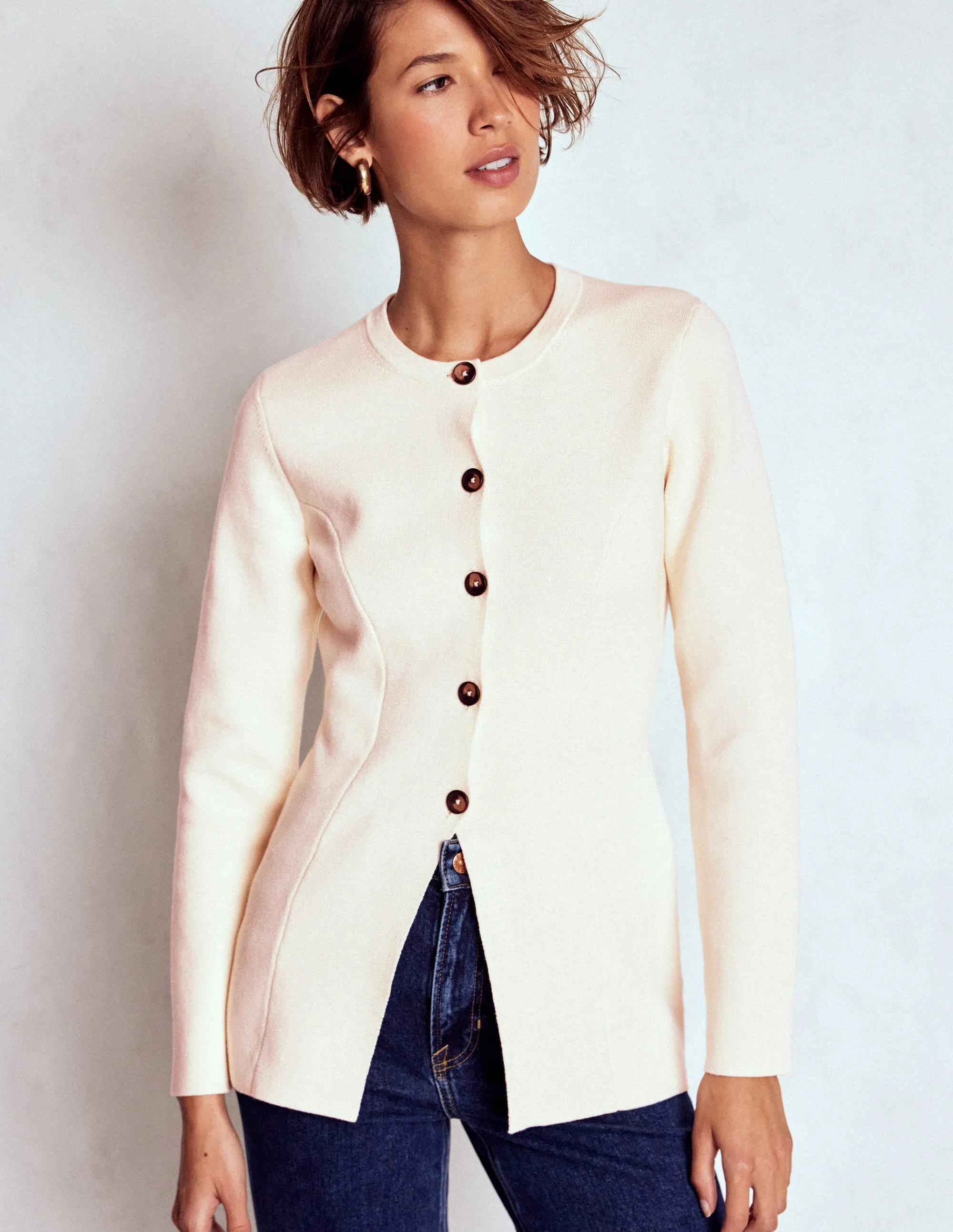 Joanna Fitted Knitted Jacket-Warm Ivory Street Comforted Layered Texture