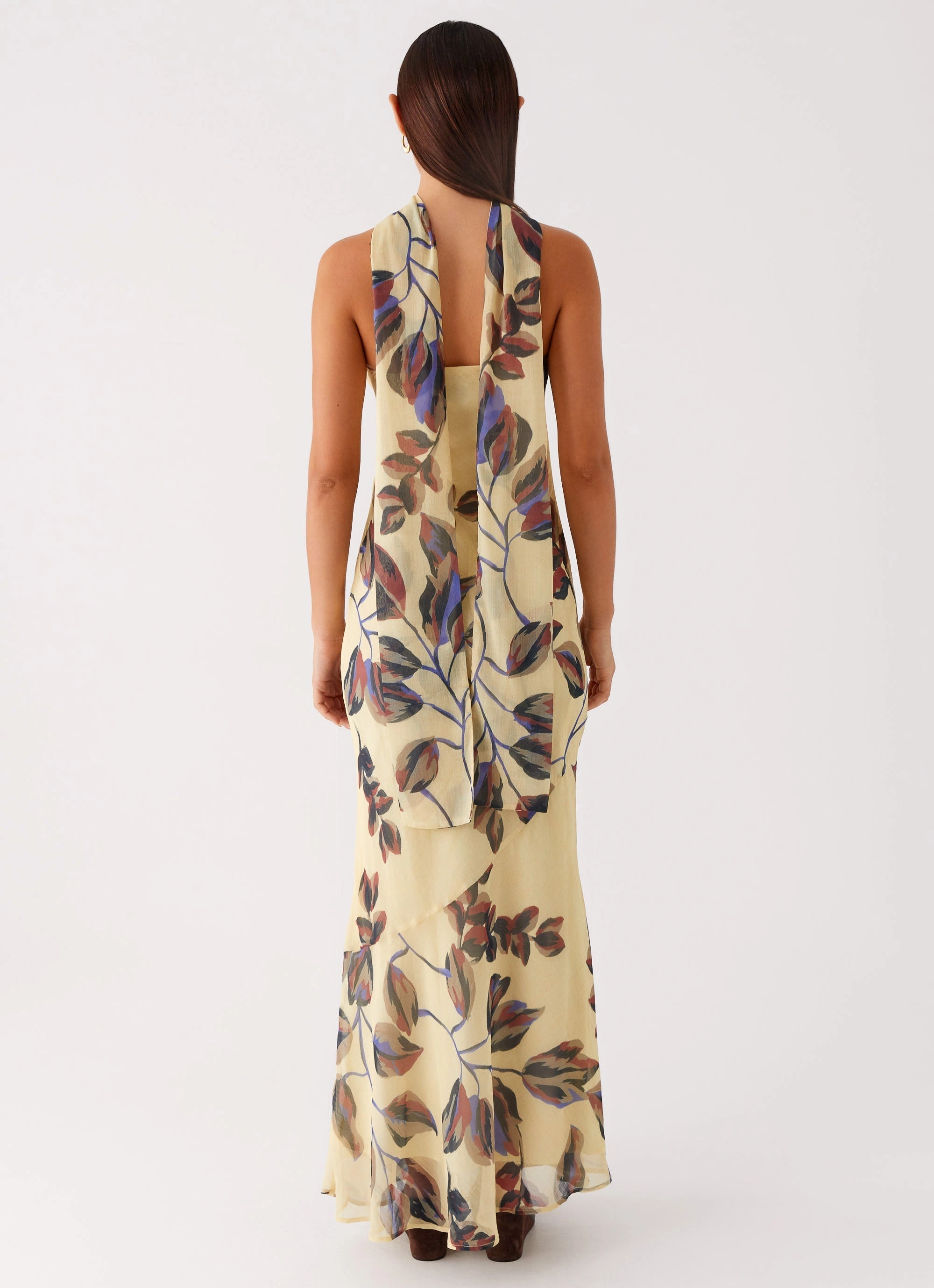 Under The Pagoda Maxi Dress - Buttercream Leaf Print