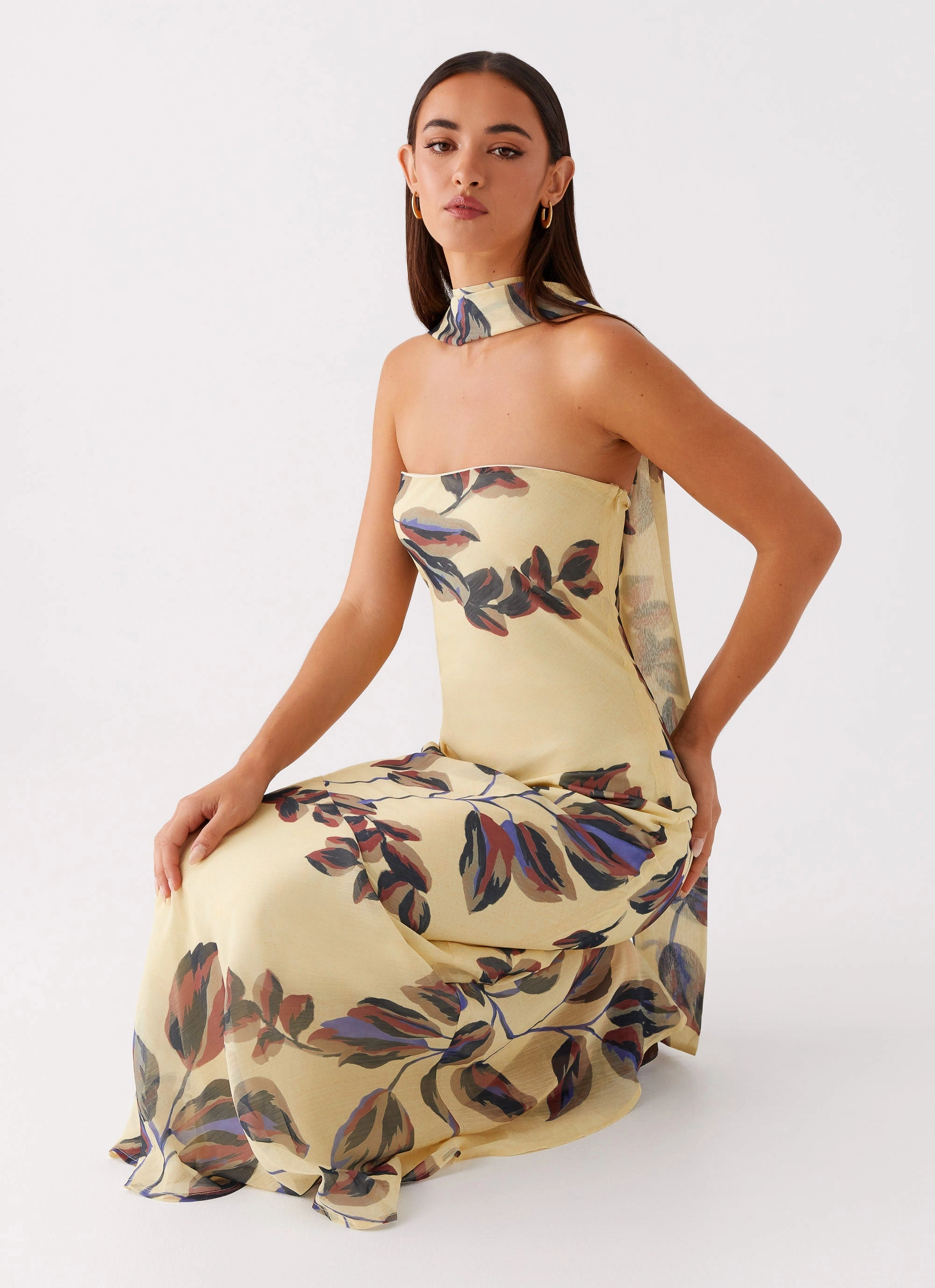 Under The Pagoda Maxi Dress - Buttercream Leaf Print