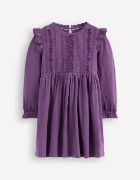 Bold Patterns Mesh Soft Lace Trim Jersey Dress-Mystical Purple