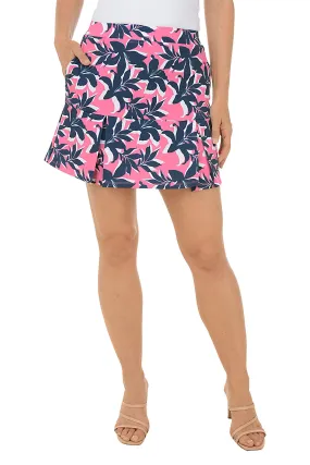 Pink Bold Blooms Pleated UPF50 Pull-On Skort Breathable Waistband Wrinkle resistant fabric