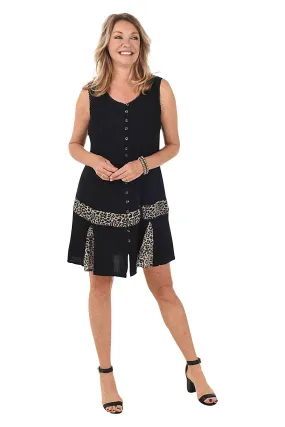 Black Animal Embroidery Button-Front Tank Dress Radiant Mood