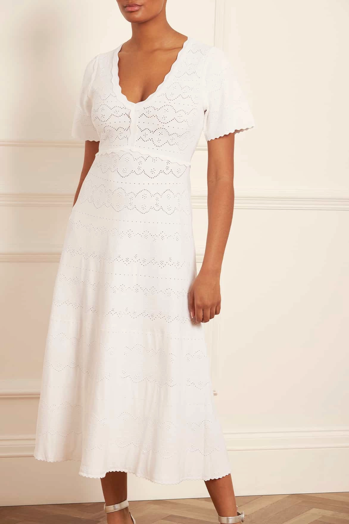 Lace Knit Gown Button-front Square-Neck