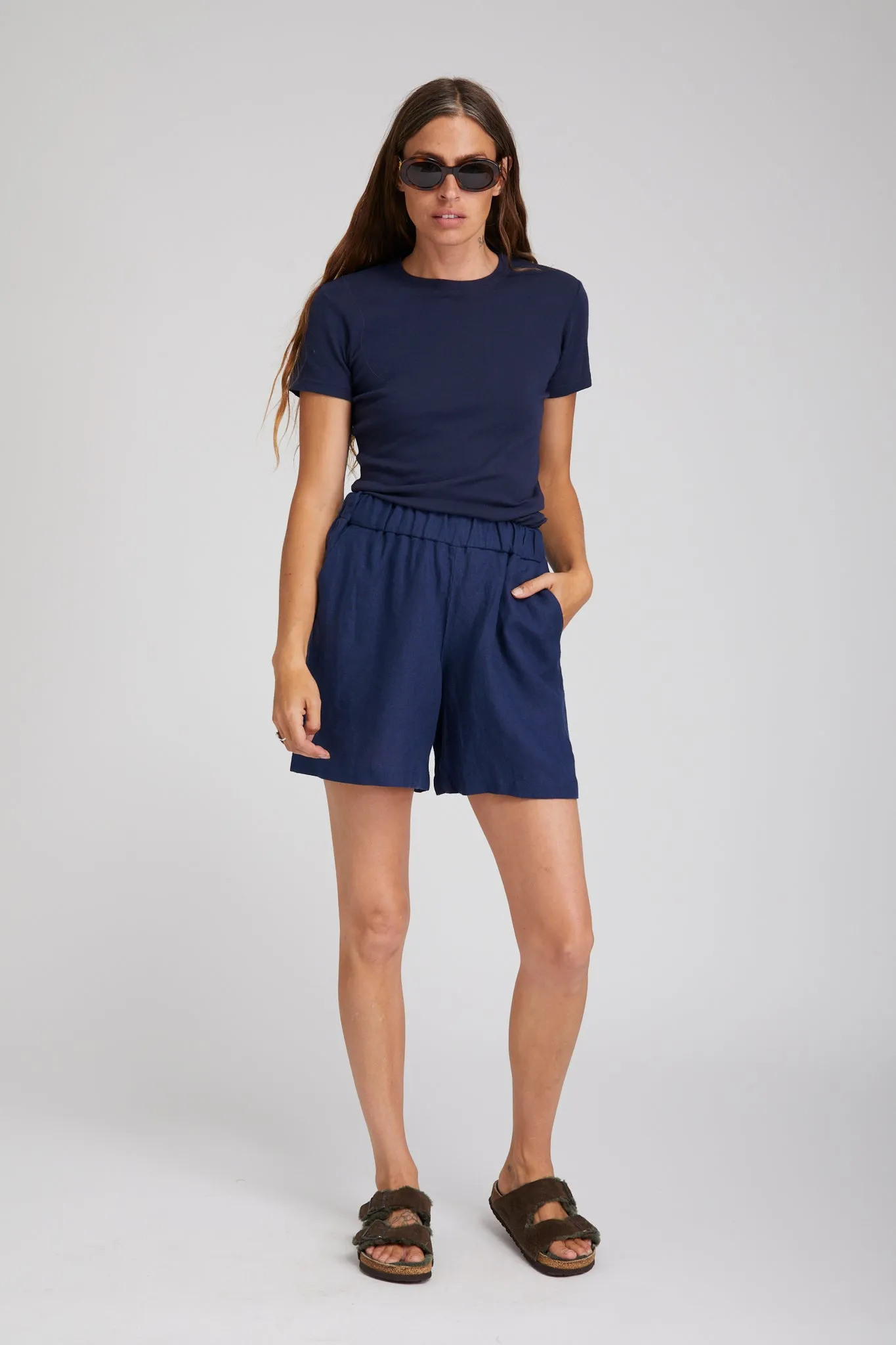 Poolside Wear Navy Linen Culotte Shorts