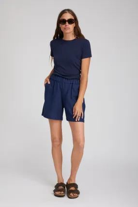 Navy Linen Culotte Shorts High-waisted Breathable wear