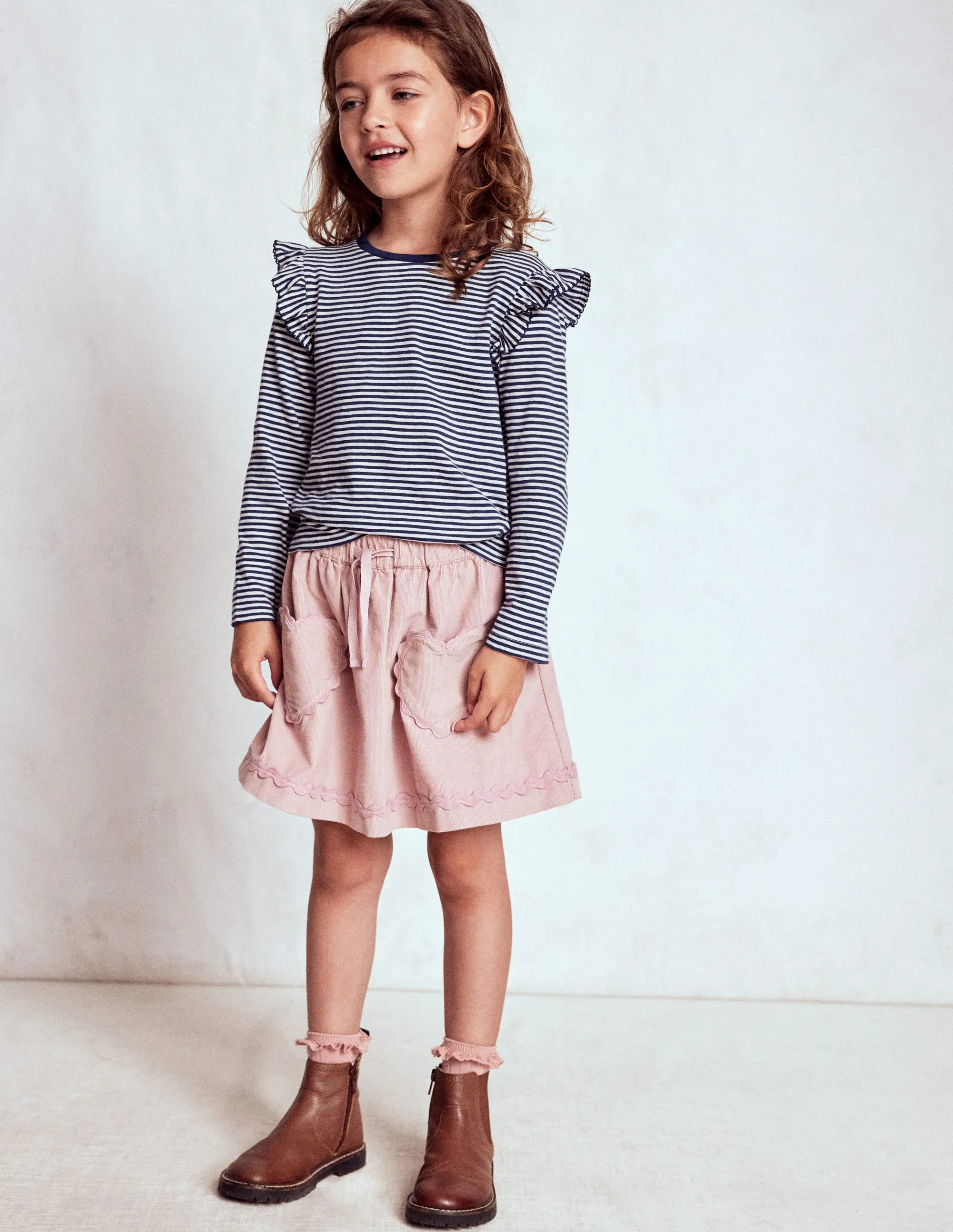 Lightweight Shirt Day-to-Night Look Frill Sleeve Slub Top-Soft Ivory/College Navy