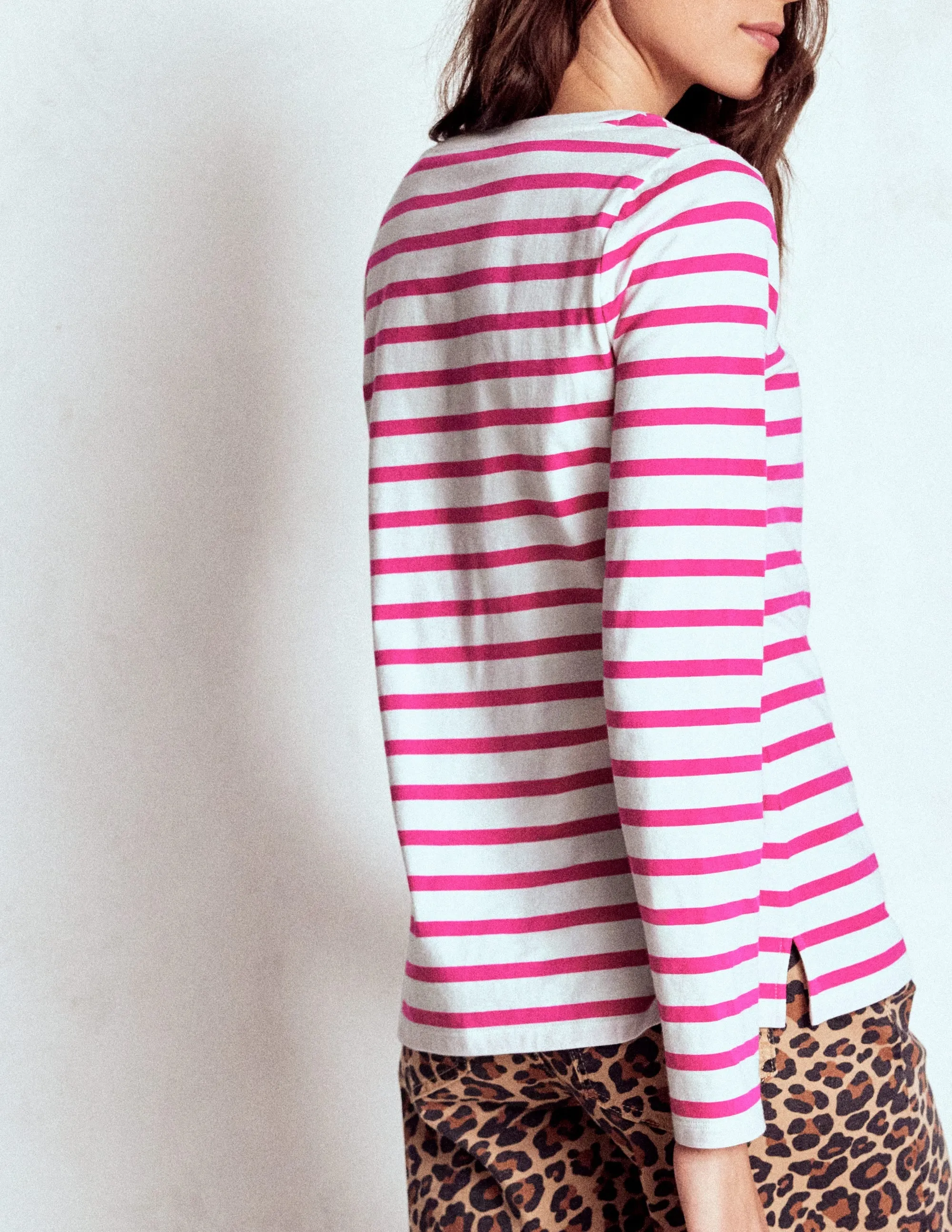 Tagless Collar Olivia Long Sleeve Breton-Pink Peony Stripe