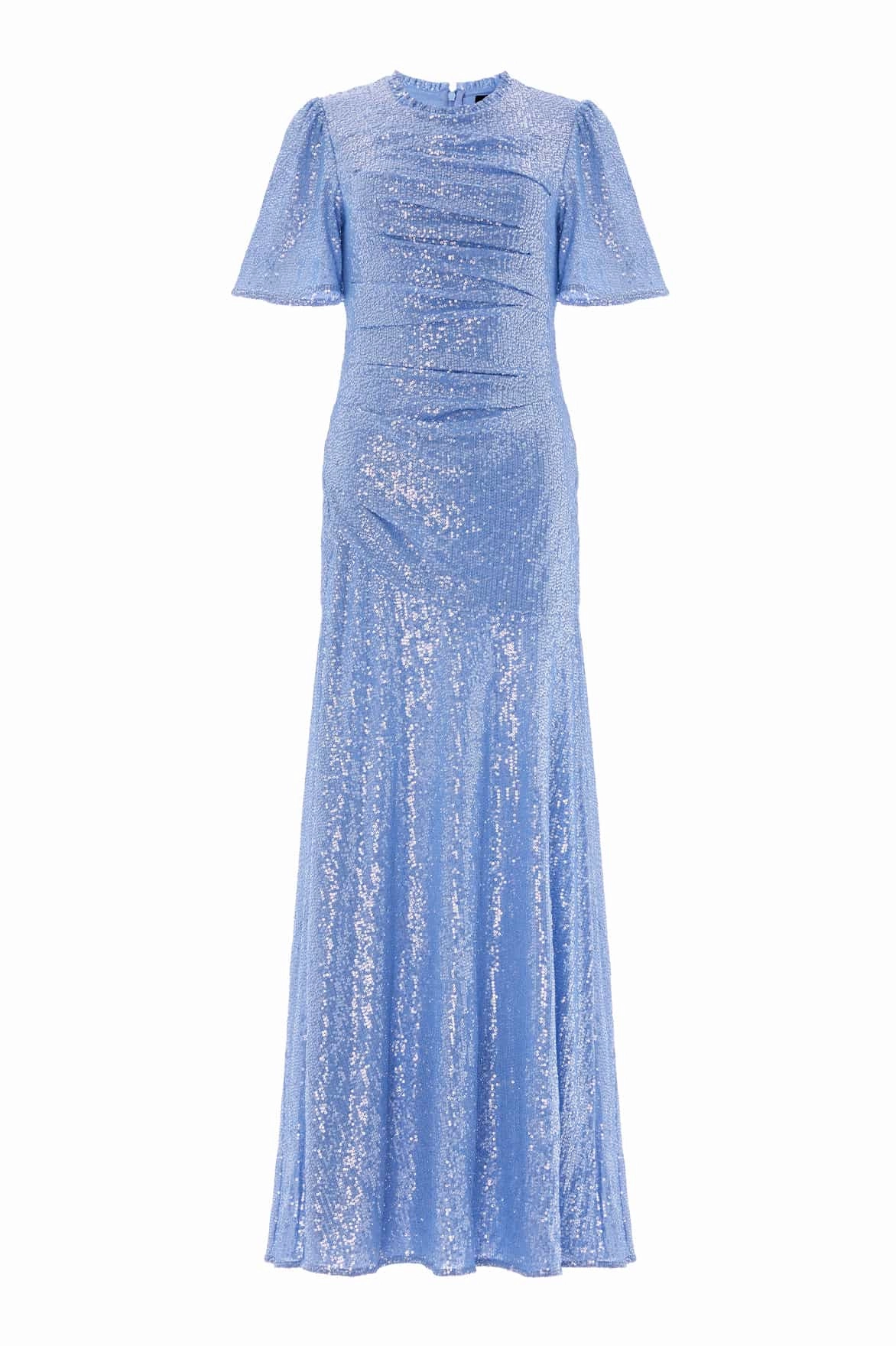 Sequin-Detail Layered Look Valentina Round Neck Gown