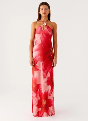 Vatiana Chiffon Maxi Dress - Peach Watermelon Flower