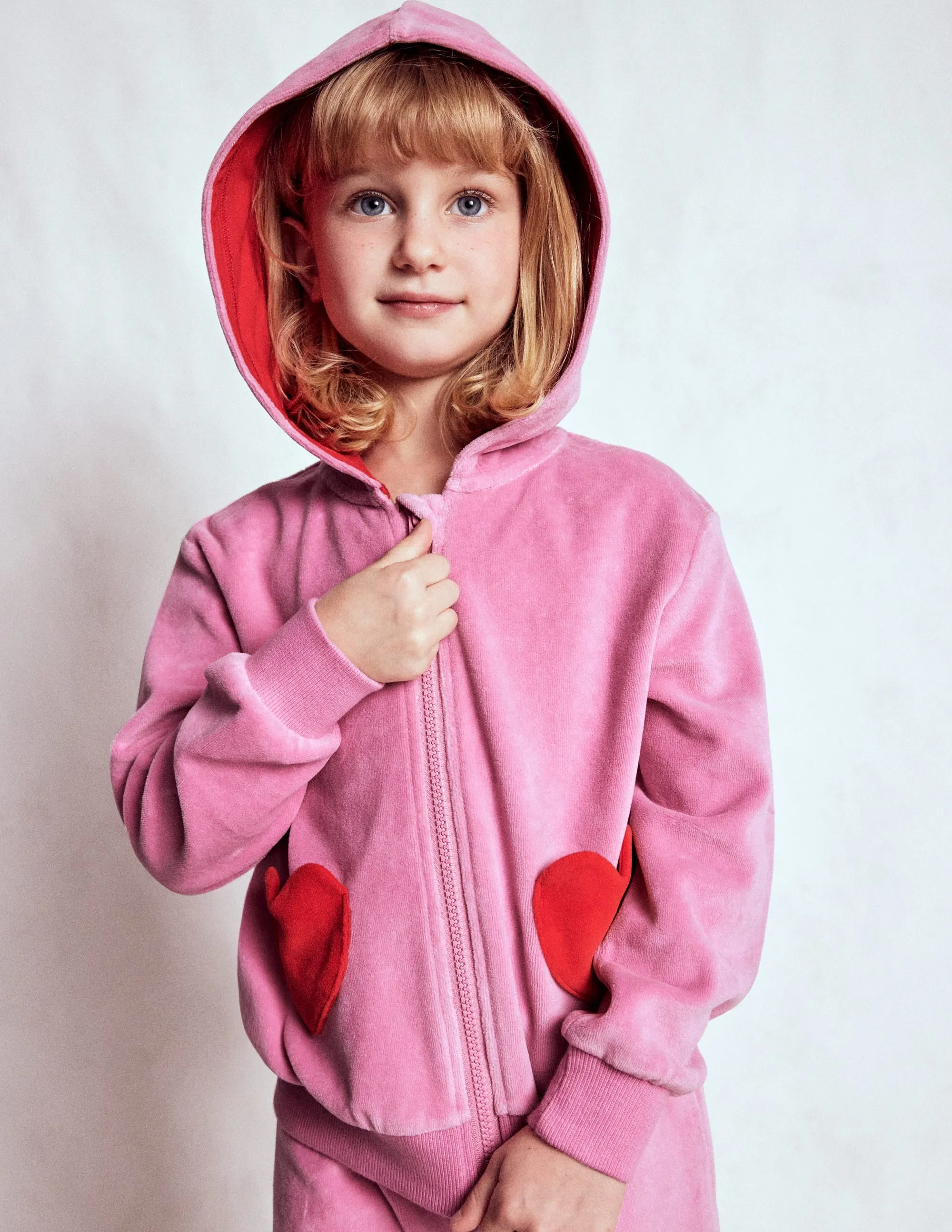 Street Trend Look Simple and Chic Velour Hoodie-Formica Pink
