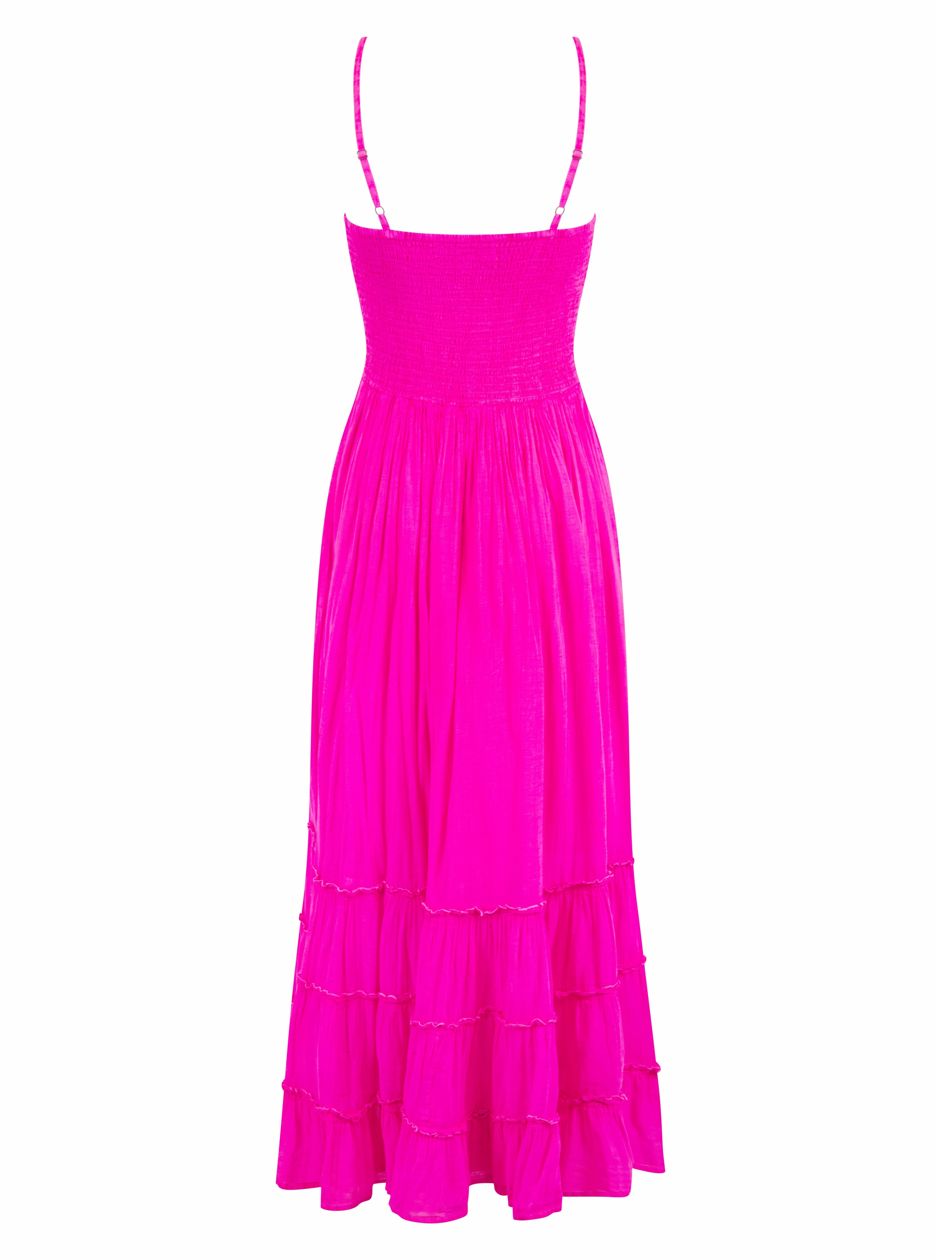 Boheme Dress Fuchsia Elegant Detail Flap-Detail