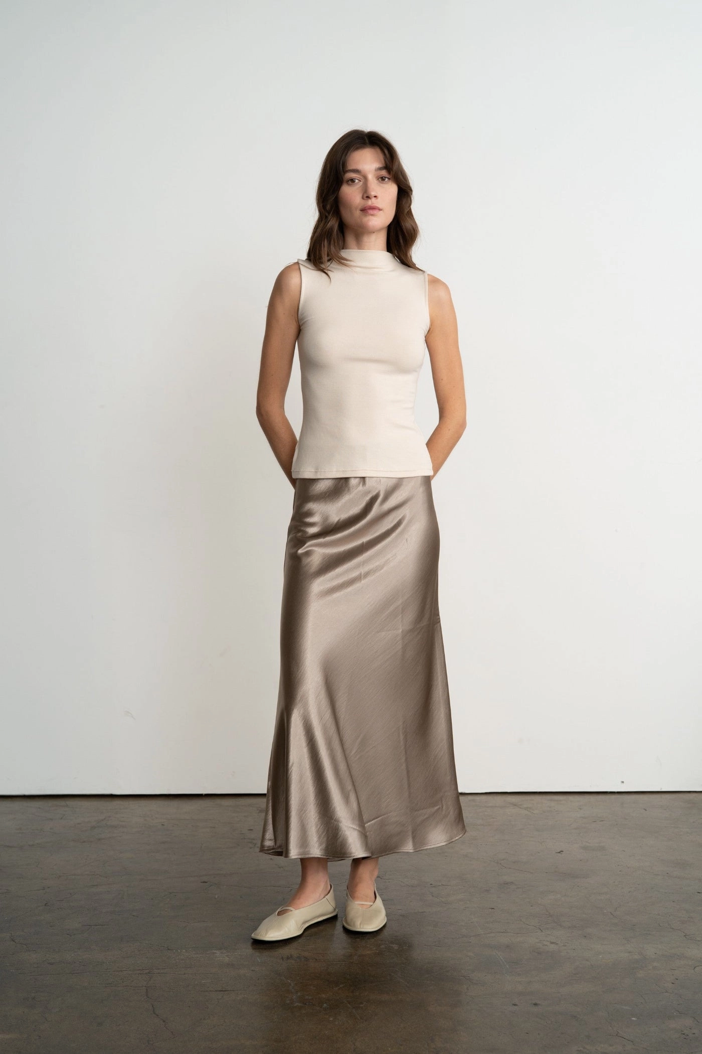SABRINA SATIN LONG SKIRT Leg Elongating Non Irritating Texture