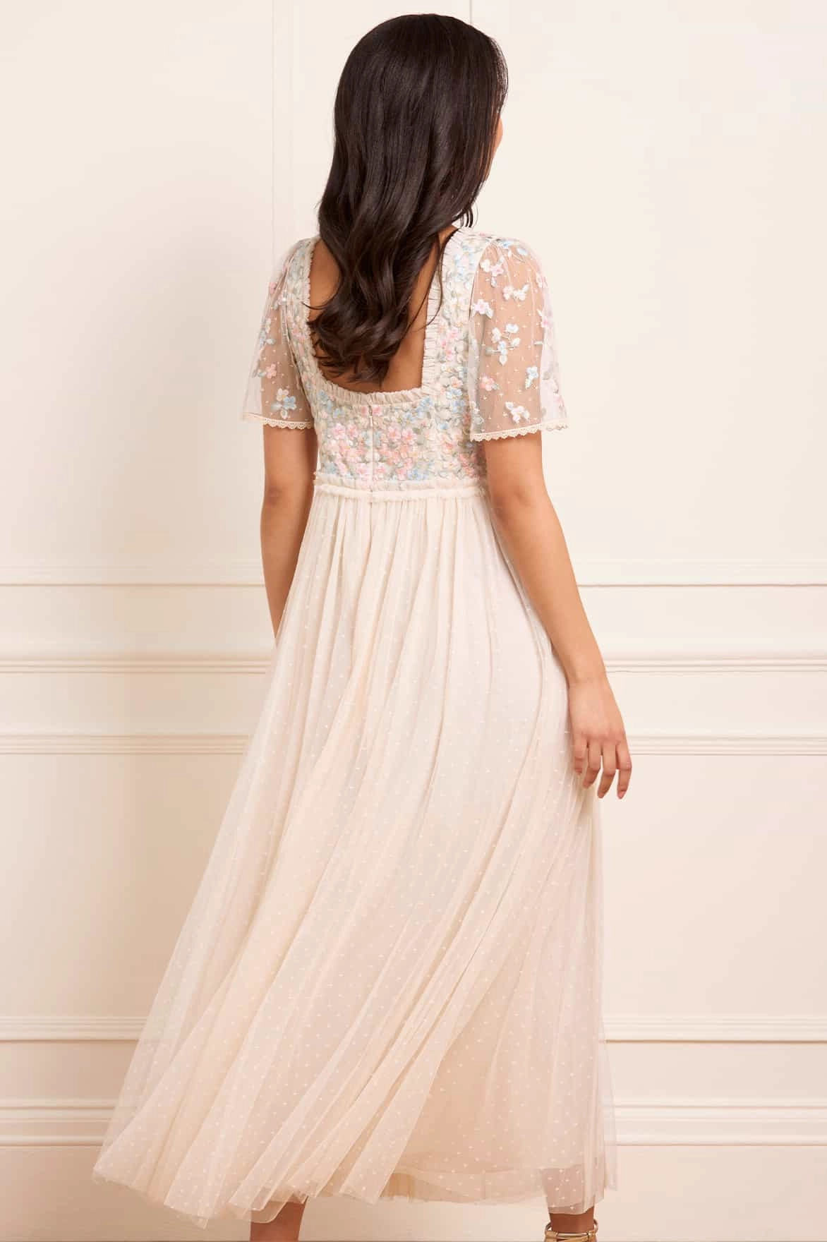 Versailles Ditsy Bodice Ankle Gown Sculpted Fit Stretch Fabric