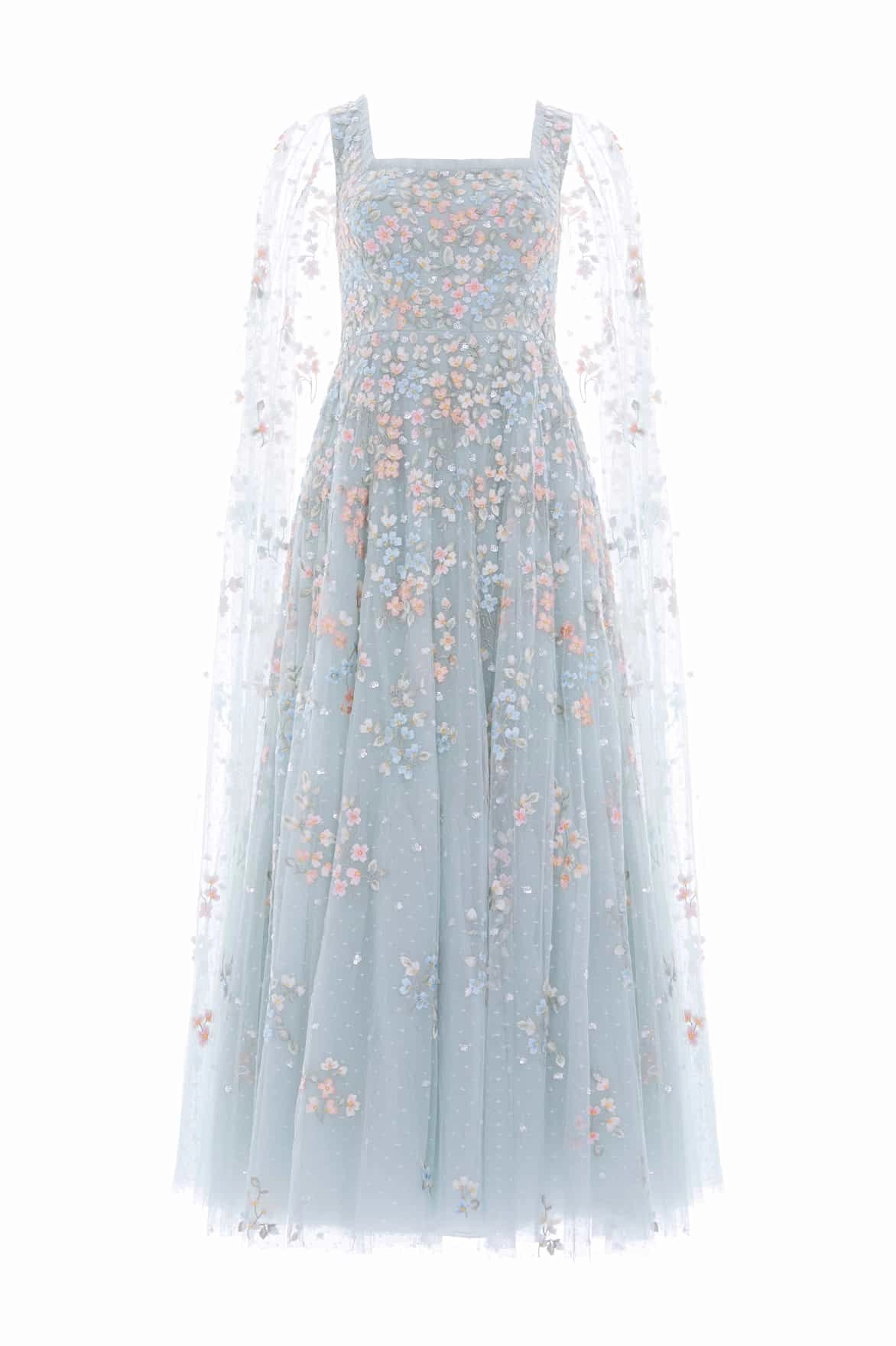 Versailles Ditsy Cape Sleeve Ankle Gown Travel-Style