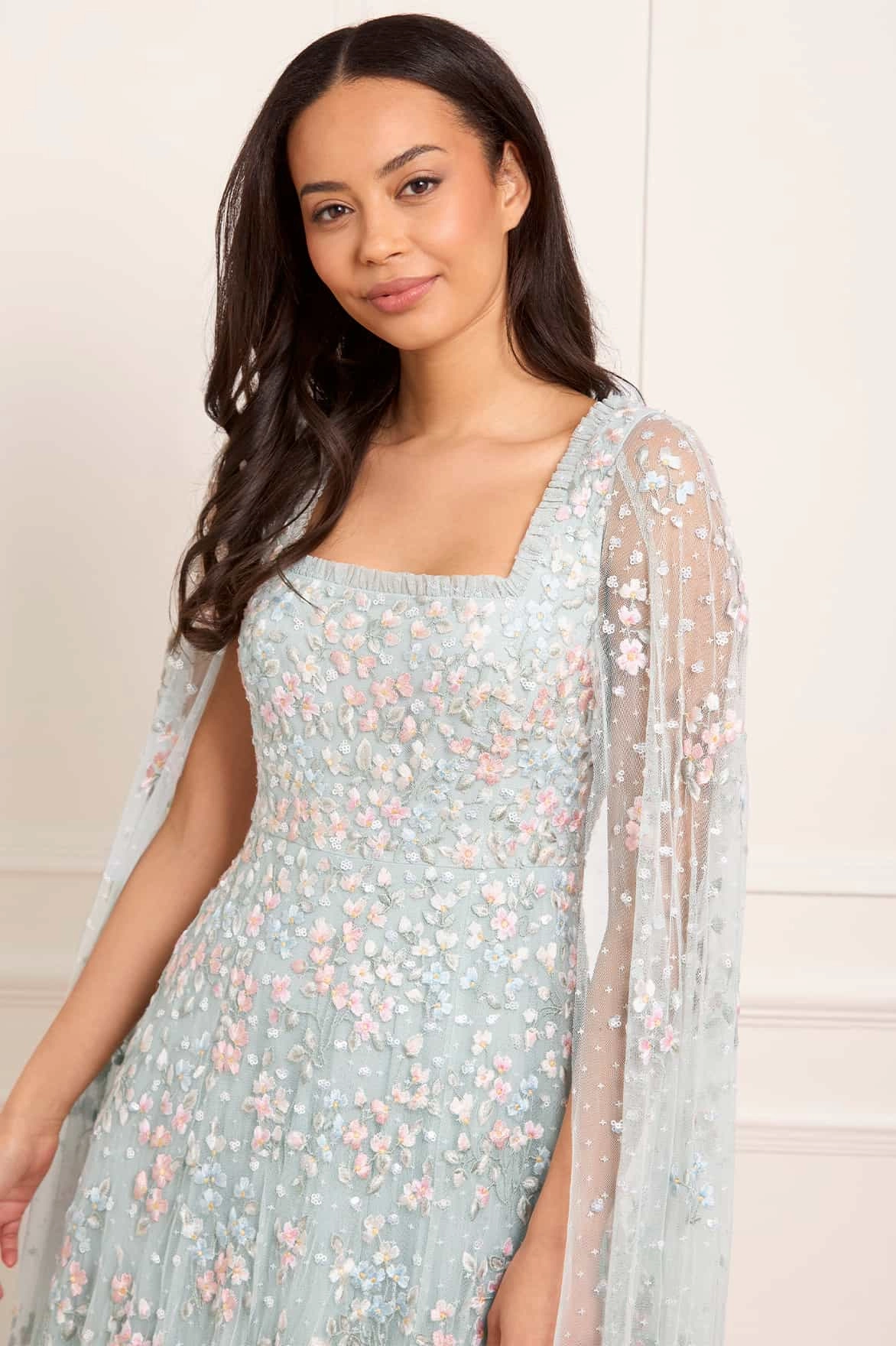 Versailles Ditsy Cape Sleeve Ankle Gown Pretty Glow Movement Ready