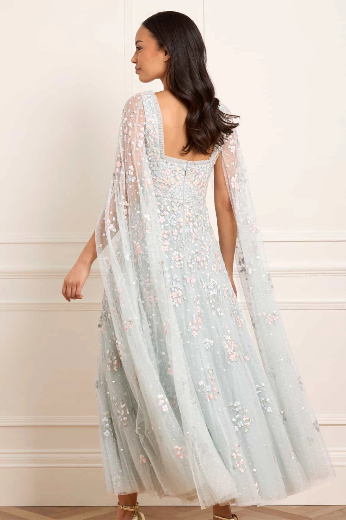 Versailles Ditsy Cape Sleeve Ankle Gown Professional Look