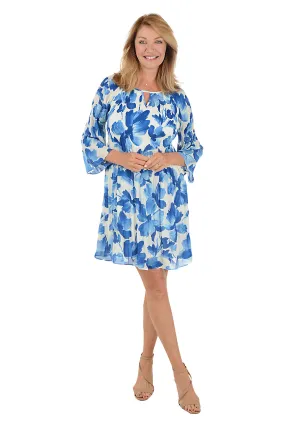 Inked Flowers Keyhole Neck Pleated Dress Day Chic Timeless Style