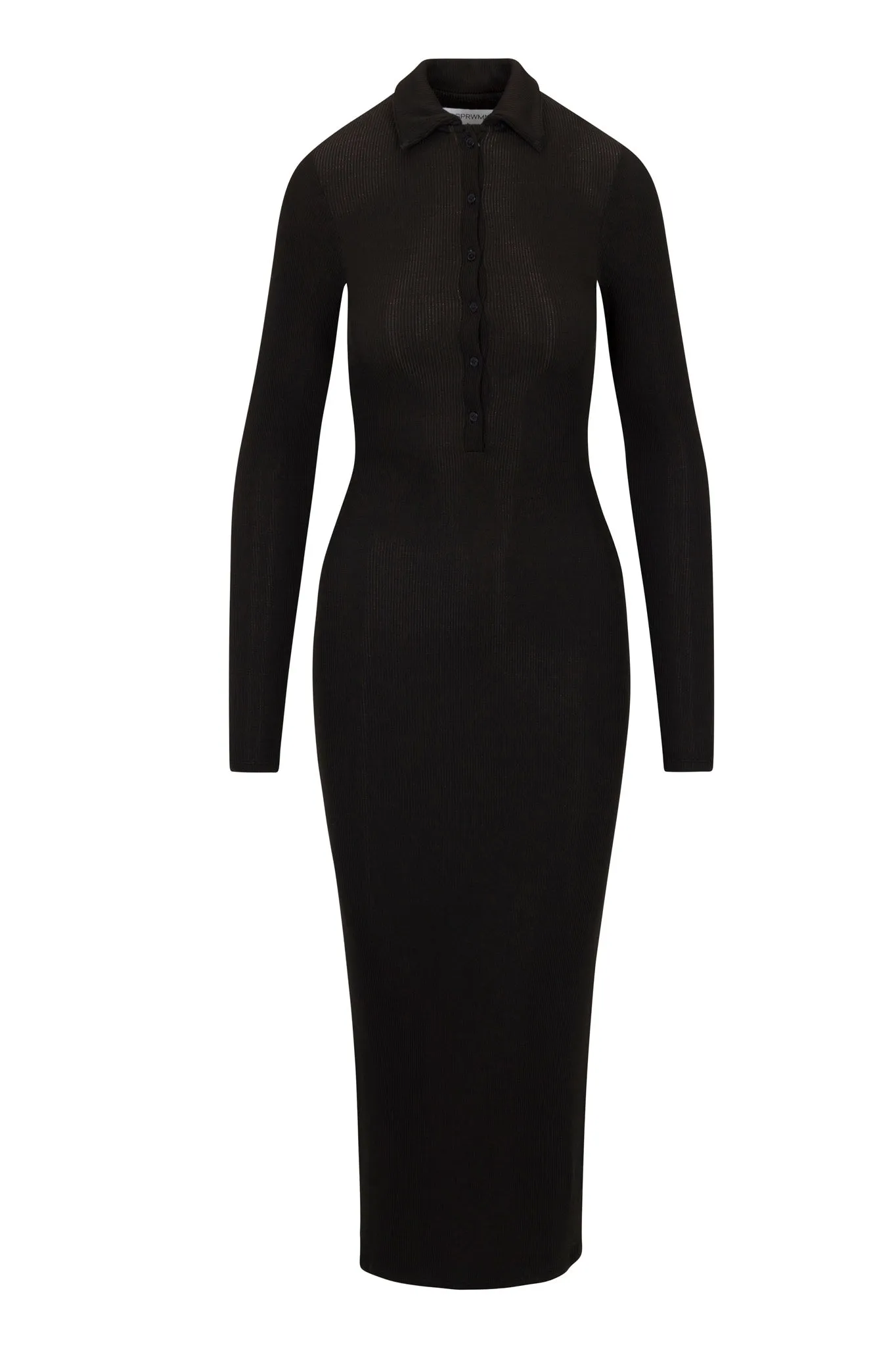 Modern Twist Black Rib Long Sleeve Polo Maxi Dress