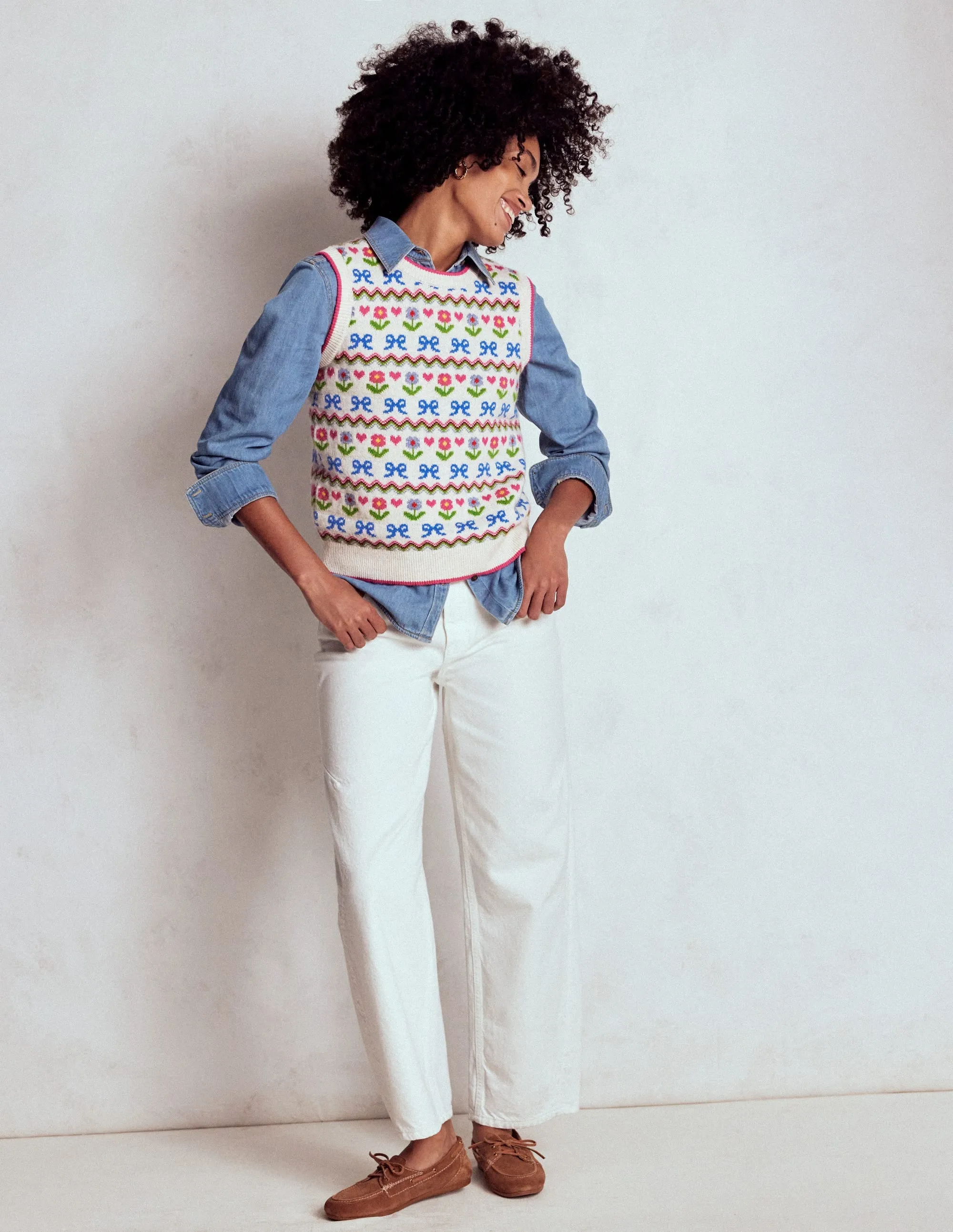 Anytime Fit Edie Fair Isle Tank-Oatmeal Melange, Flowers