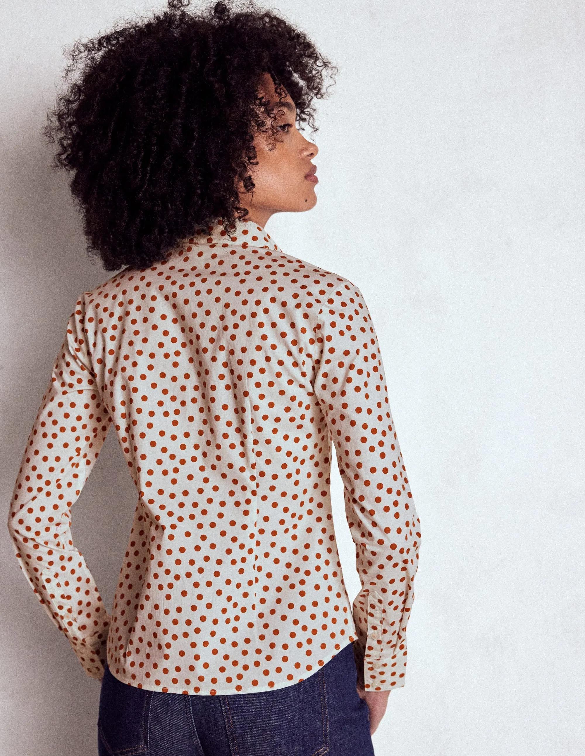 Cozy Sweater Saskia Stretch Cotton Shirt-Cognac, Painted Dot