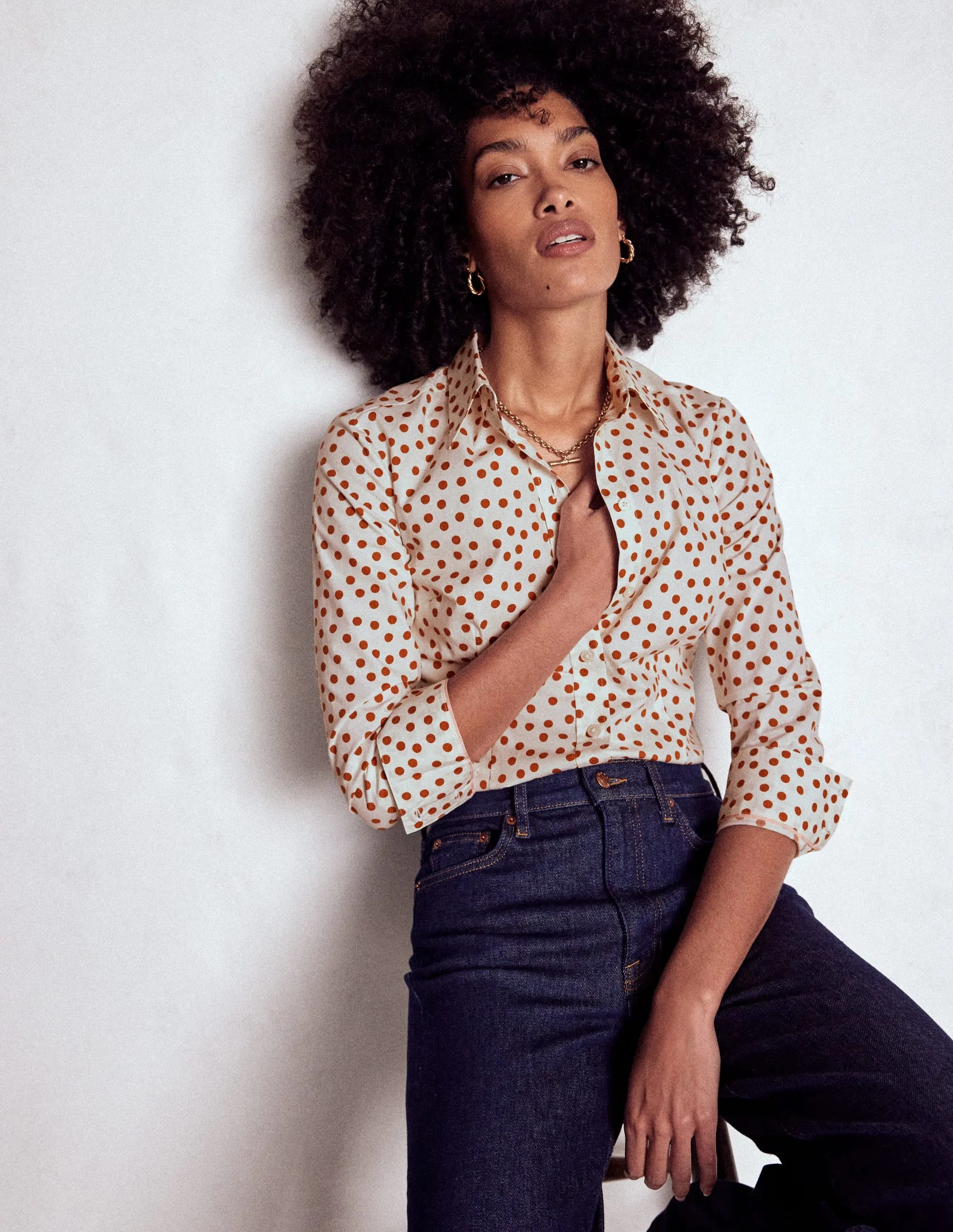 Saskia Stretch Cotton Shirt-Cognac, Painted Dot MultiPanelBreathability Vintage Pullover