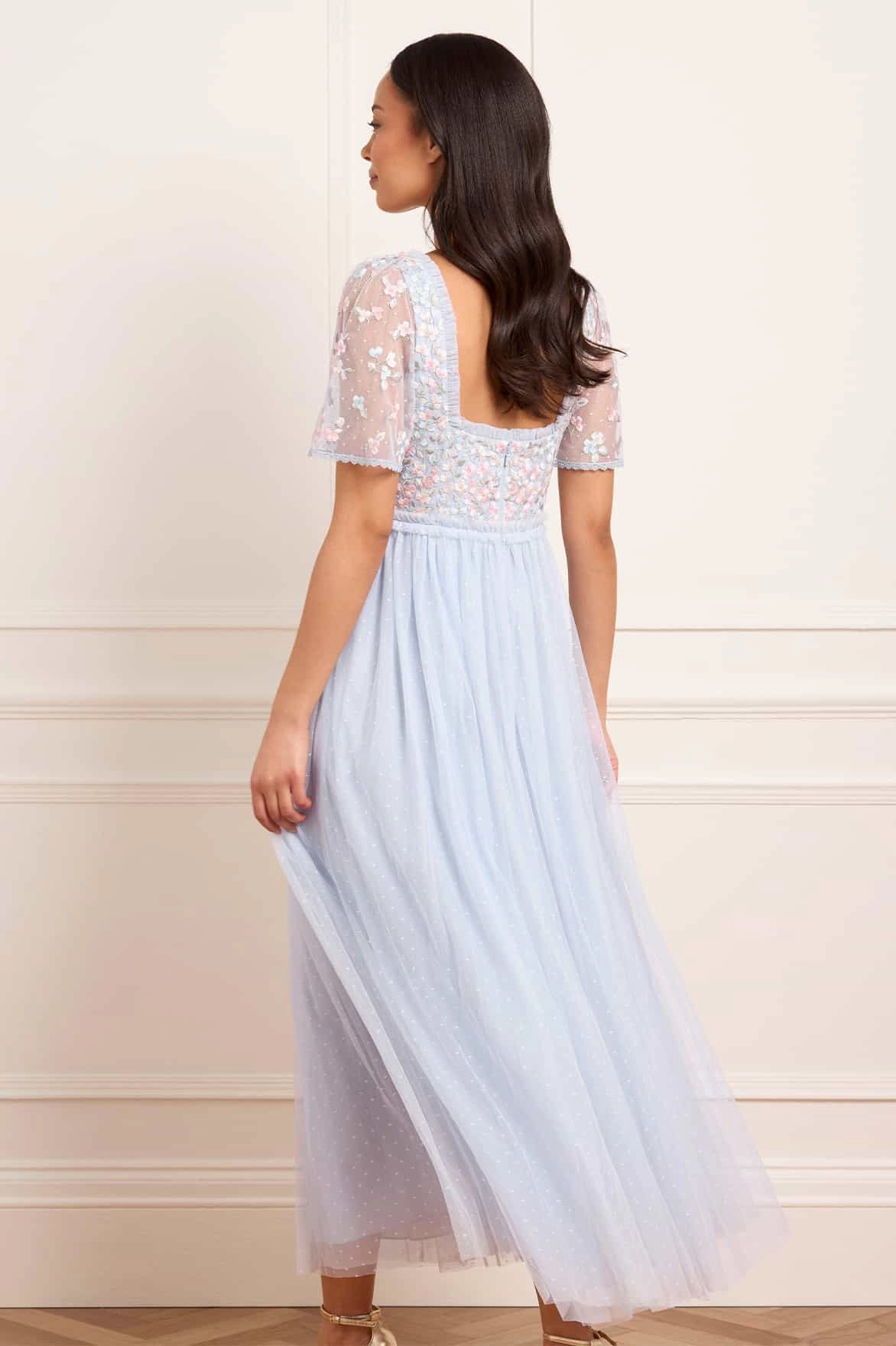 Versailles Ditsy Bodice Ankle Gown Velvet-Touch Comfort Look