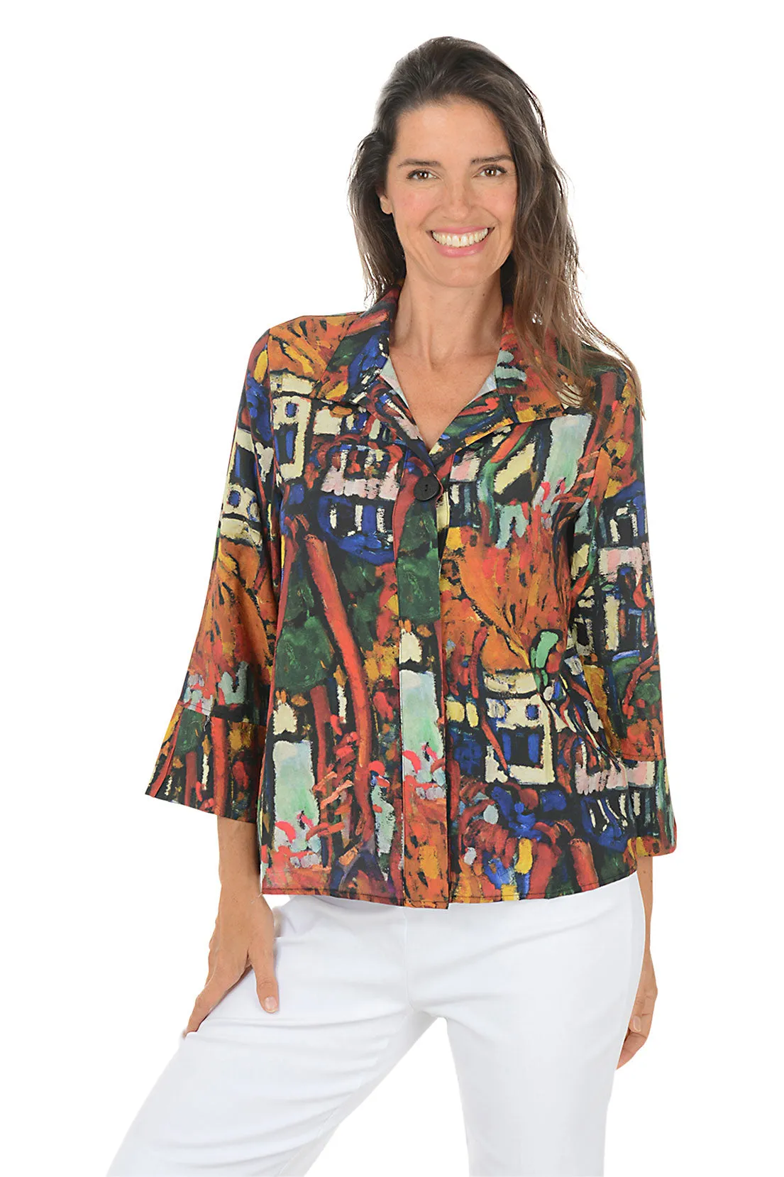 Trendy Cardigan Vibrant Canvas Button-Front Shirt