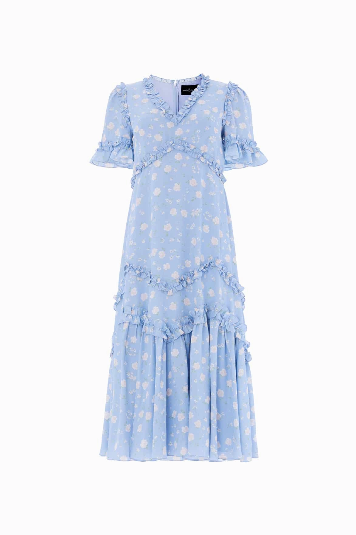 Rose Ditsy Satin V-Neck Ballerina Dress Day Outfit Thermal-Lined