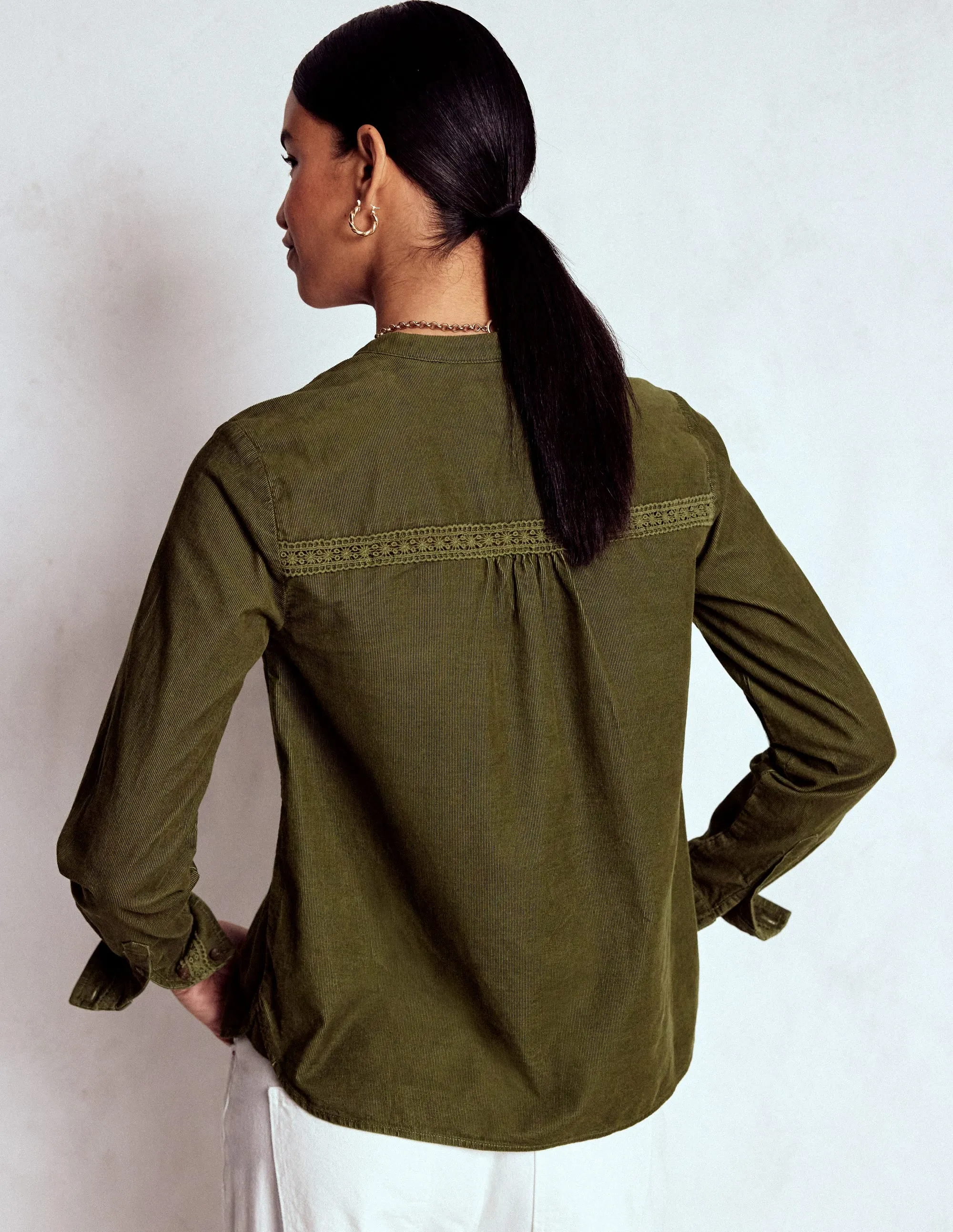 Victoria Cord Shirt-Woodland Green Relaxed Look