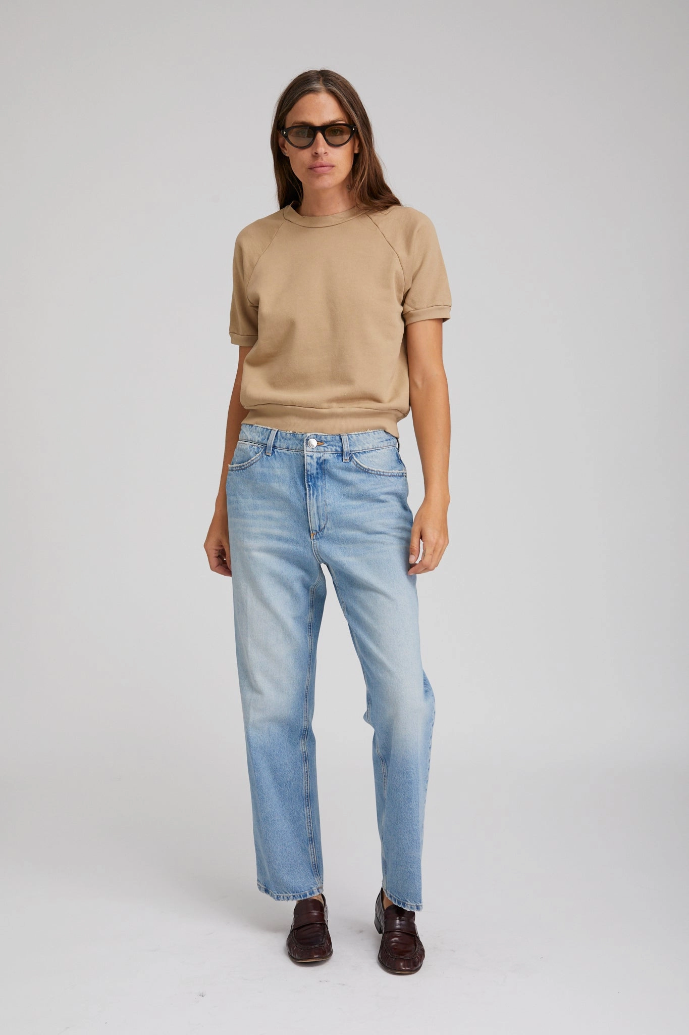 NeutralPalette Contrast Stitch Detailing Victoria Boyfriend Denim