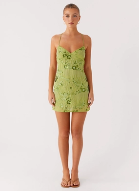 Vietta Sequin Cami Mini Dress - Lime