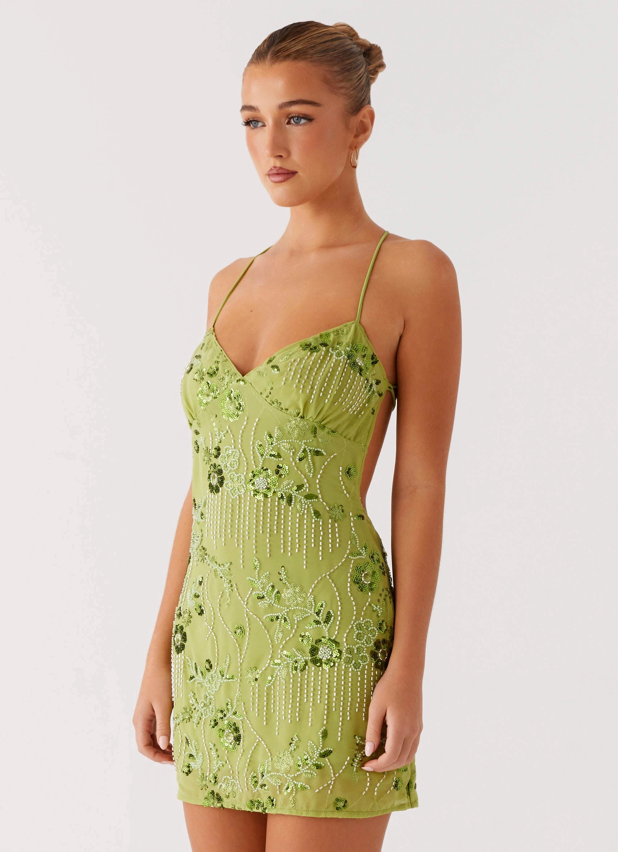 Vietta Sequin Cami Mini Dress - Lime