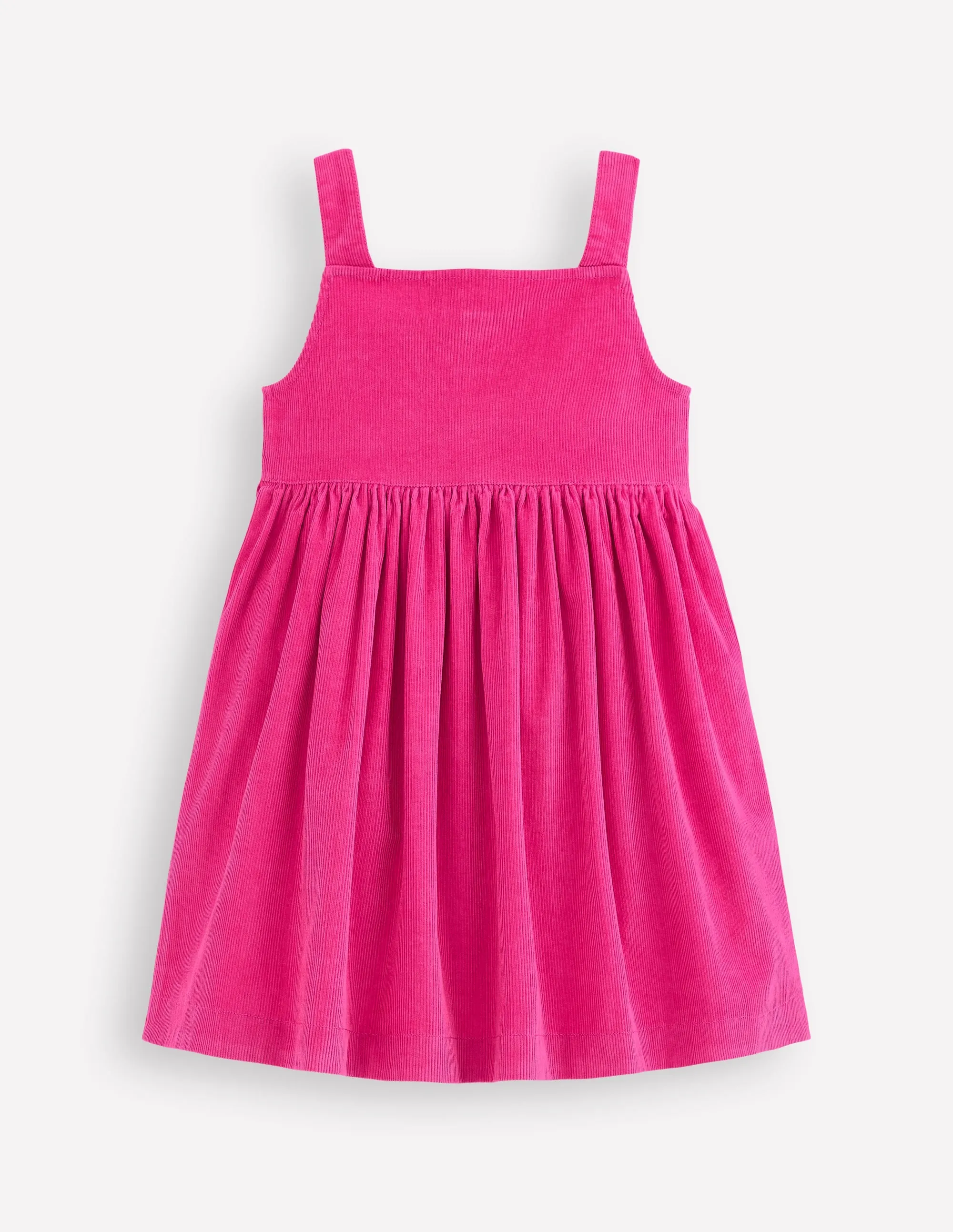 Button-through Pinafore Dress-Raspberry Pink Soft Curve Slit Detail