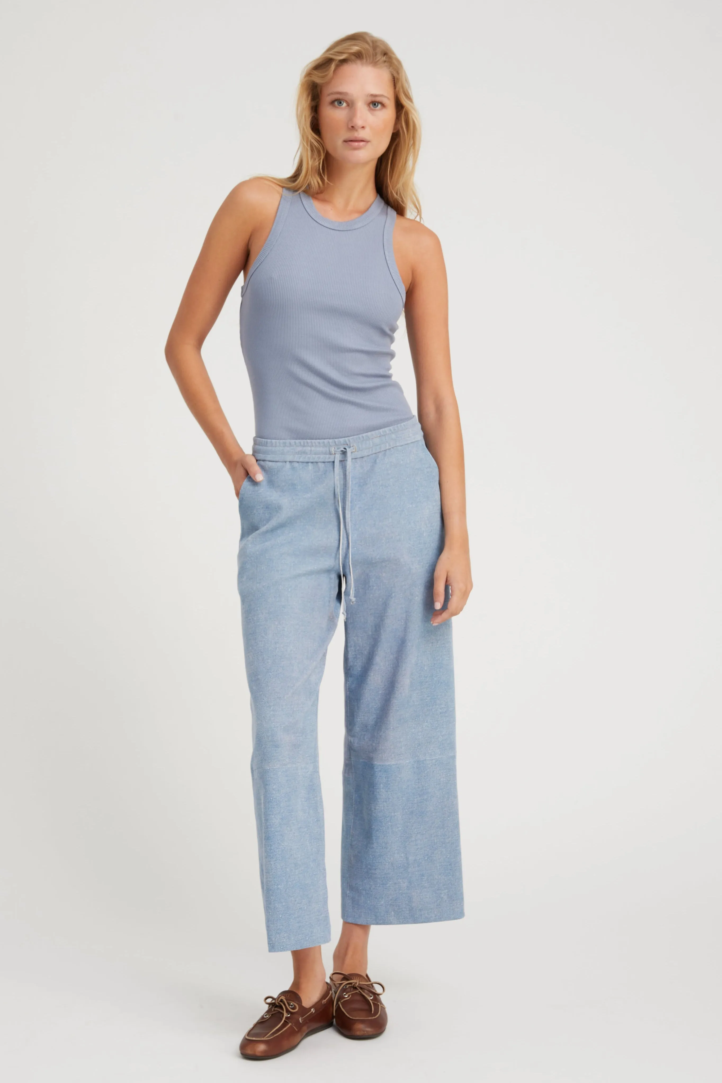 Vintage Denim Suede Cropped Baggy Pants Mesh Comfort Quick Motion