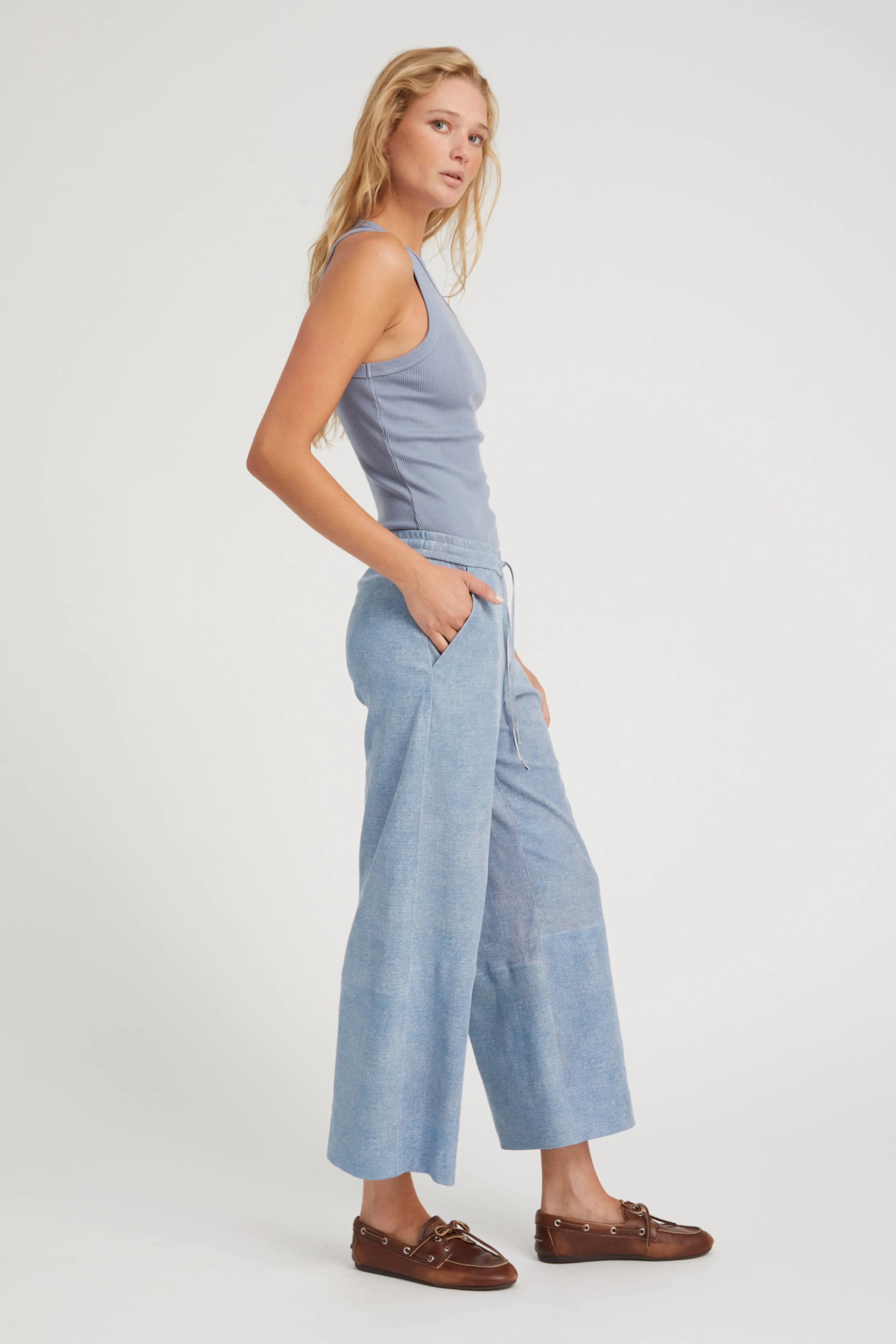 Elastic Free Cuffs Vintage Denim Suede Cropped Baggy Pants