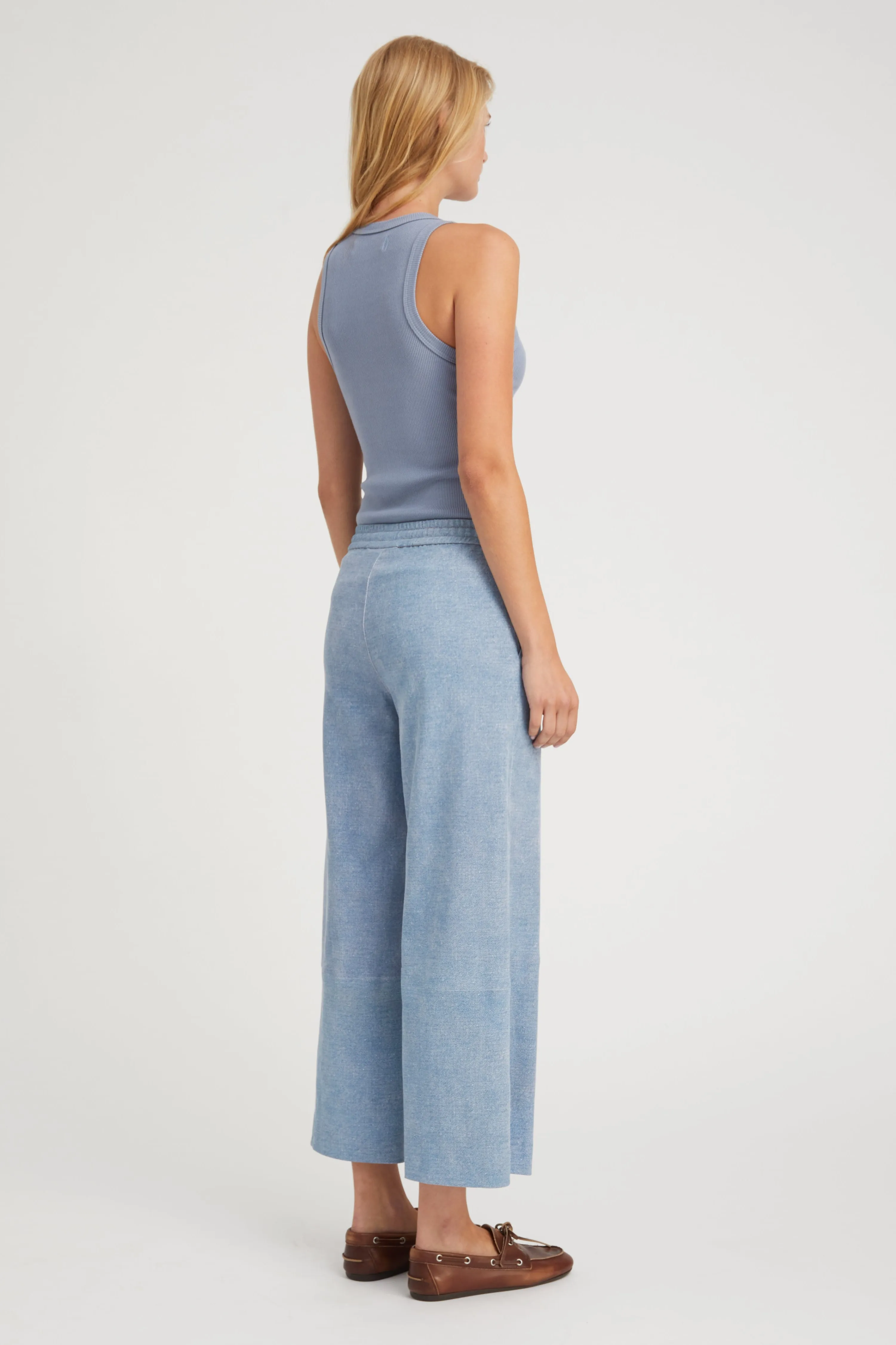 Vintage Denim Suede Cropped Baggy Pants Relaxed Look Minimalist Fit