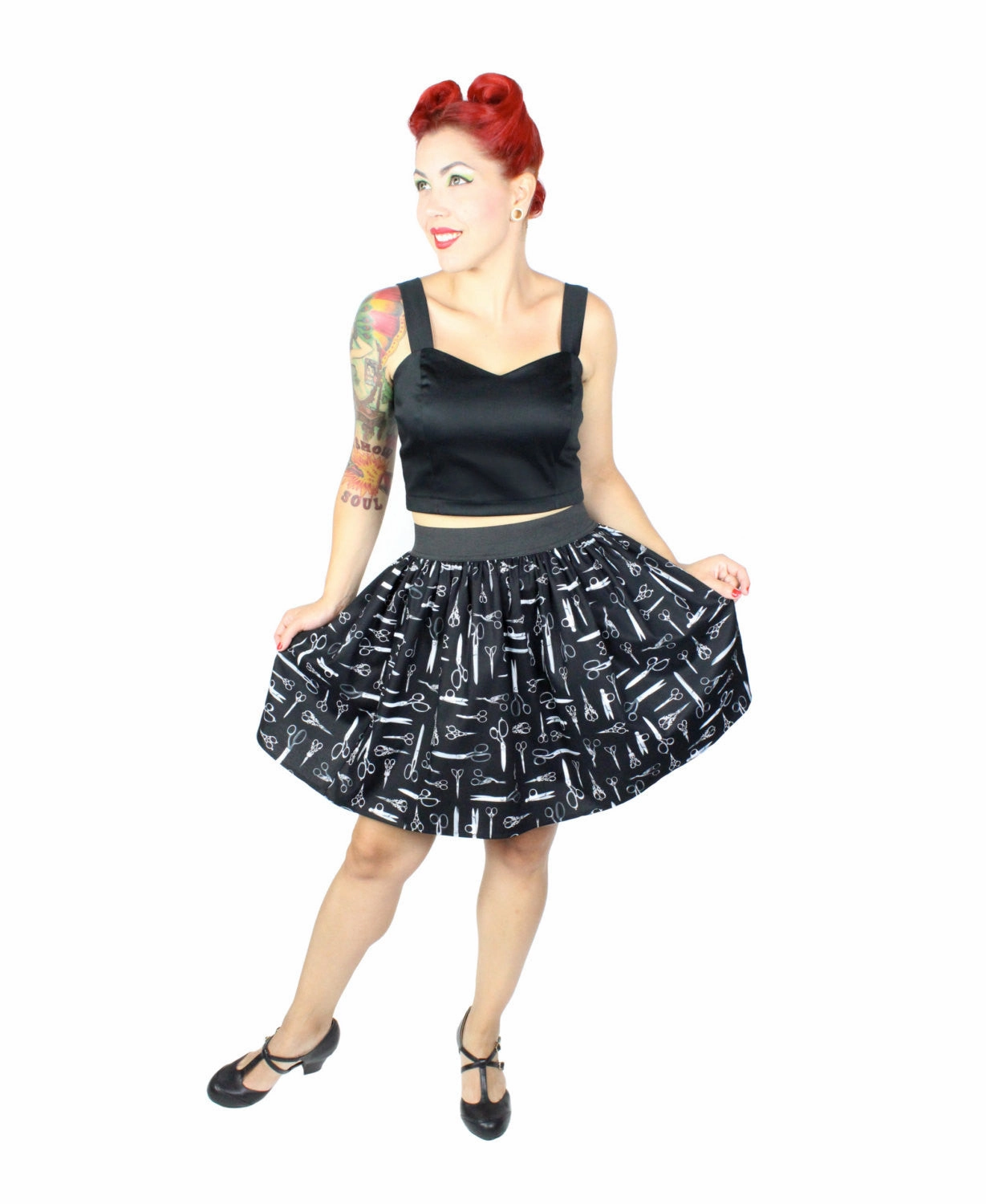 Vintage Scissors Pleated Skirt #PS-S757 Recycled Material