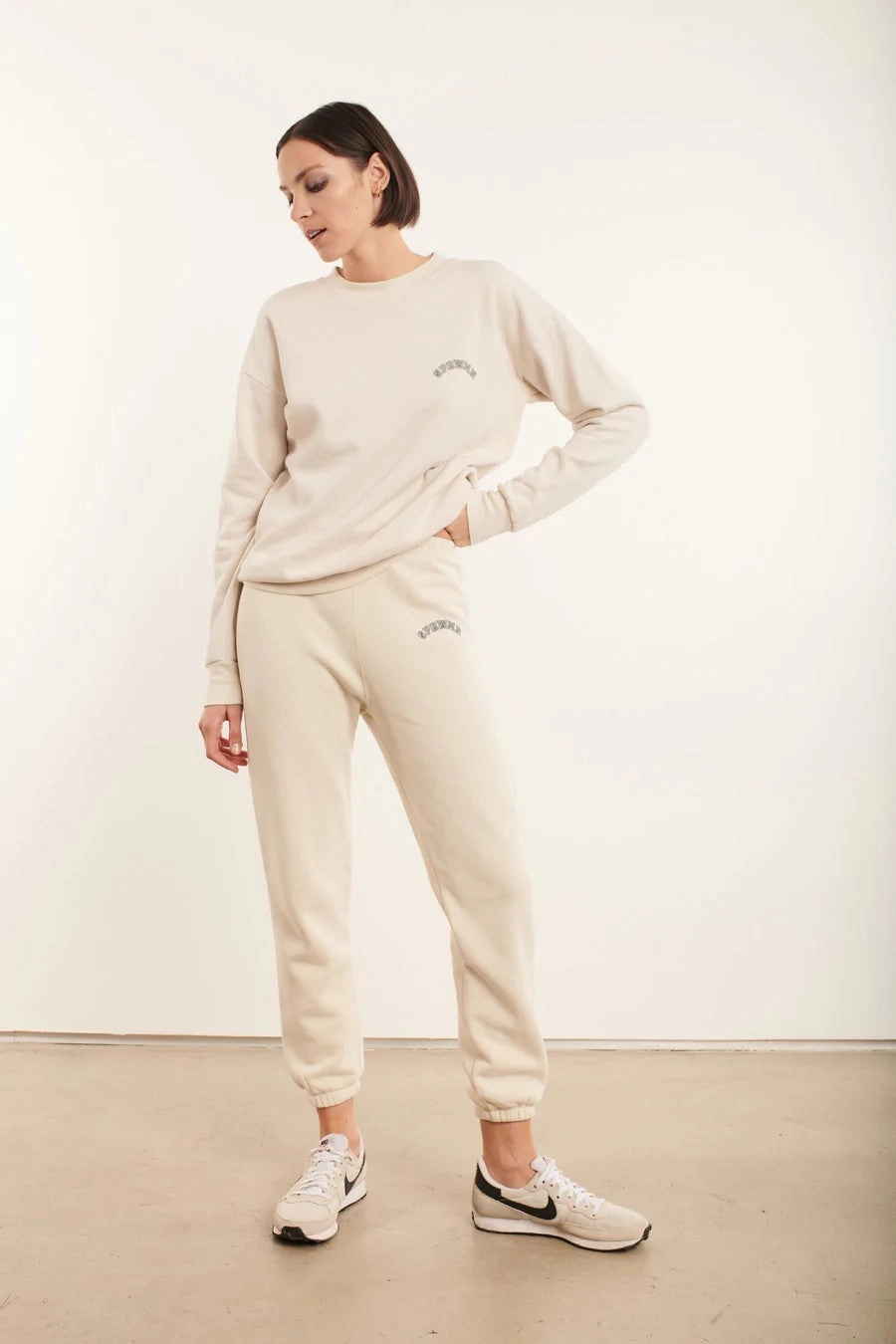 Vintage White College Logo Sweatpants Button Down Collar