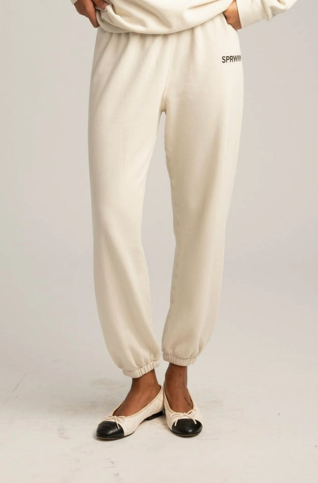 Durable Reinforced Hem Bamboo Fiber Fabric Vintage White Logo Sweatpants