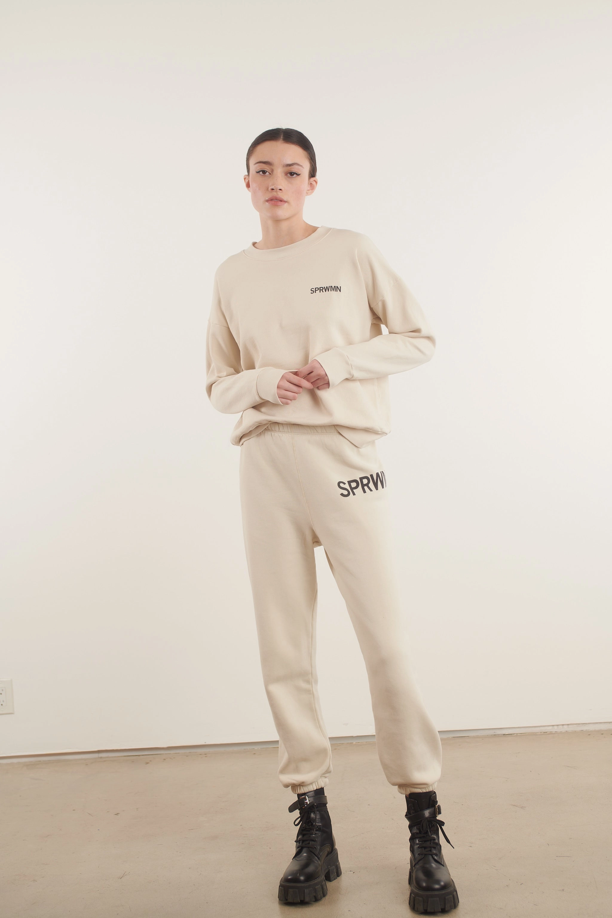Vintage White Small Logo Sweatpants Minimalist Silhouette Cut