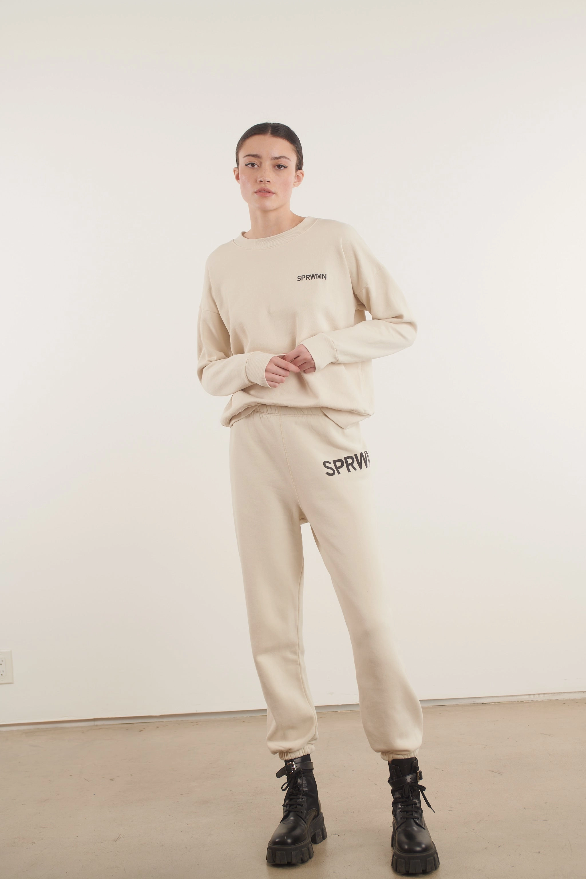 RibbedTrims Vintage White Small Logo Sweatpants