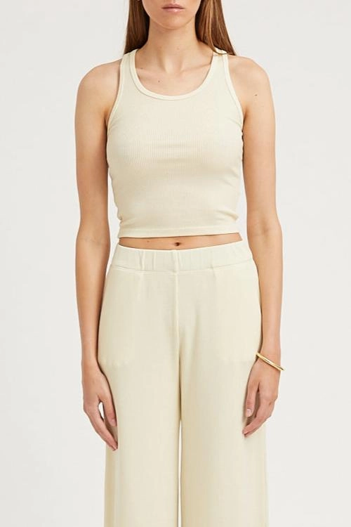 Vintage White Thin Rib Cropped Tank MoistureWicking Technology