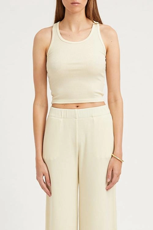 LightweightLayeredFabric Vintage White Thin Rib Cropped Tank