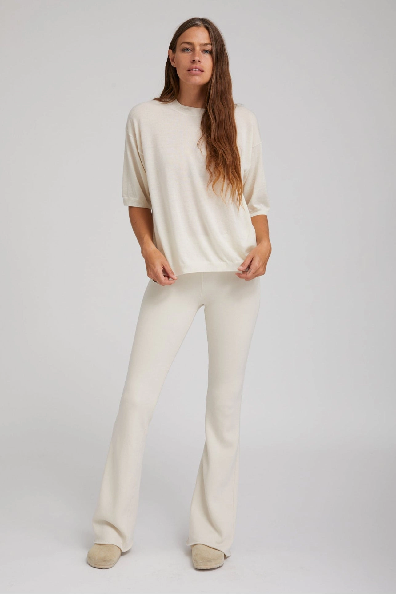 Vintage White Tri-Blend Micro Flare Pants Fashion Blouse