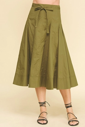 Clean Finish Violet Poplin Midi Skirt in Khaki