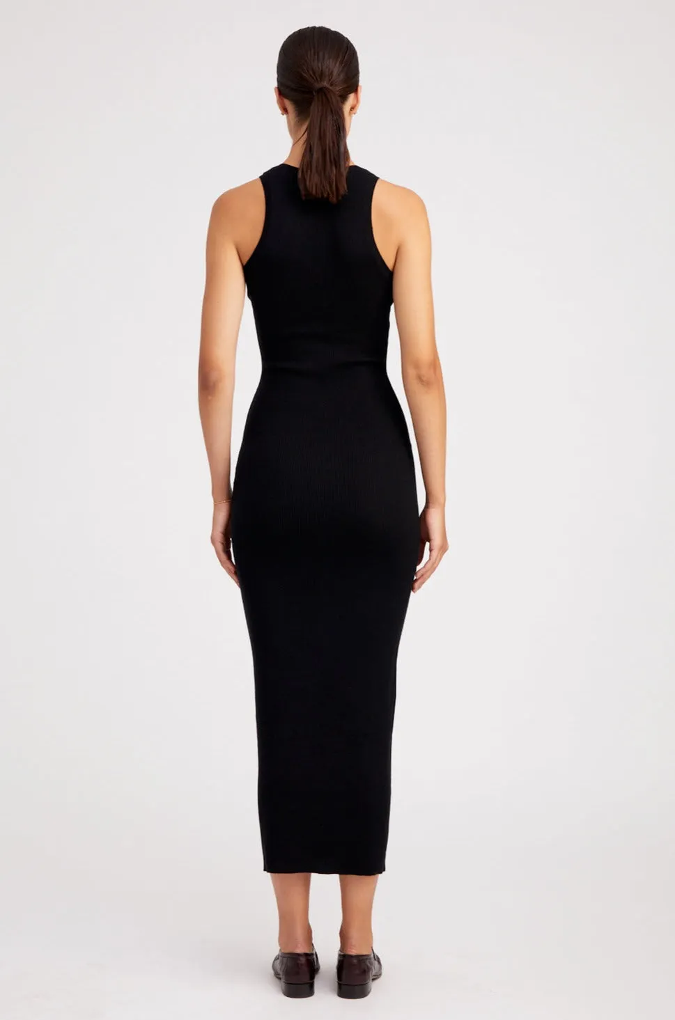 Black Ultra Fine Cashmere Racer Tank Dress Cool and Breezy Minimalist Silhouette Cut