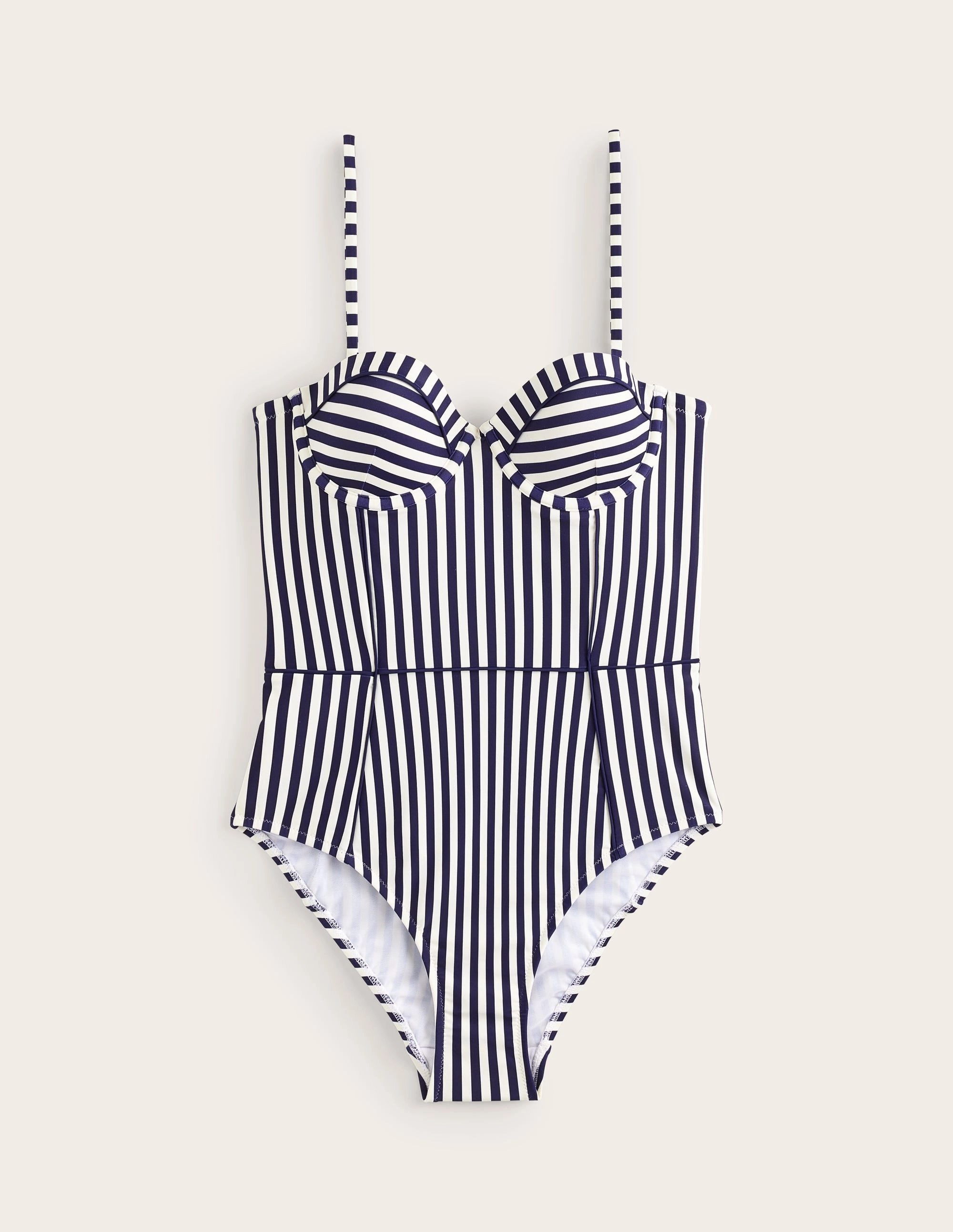 Rhodes Cup-Size Swimsuit-Navy, Ivory Stripe Variable Tension System