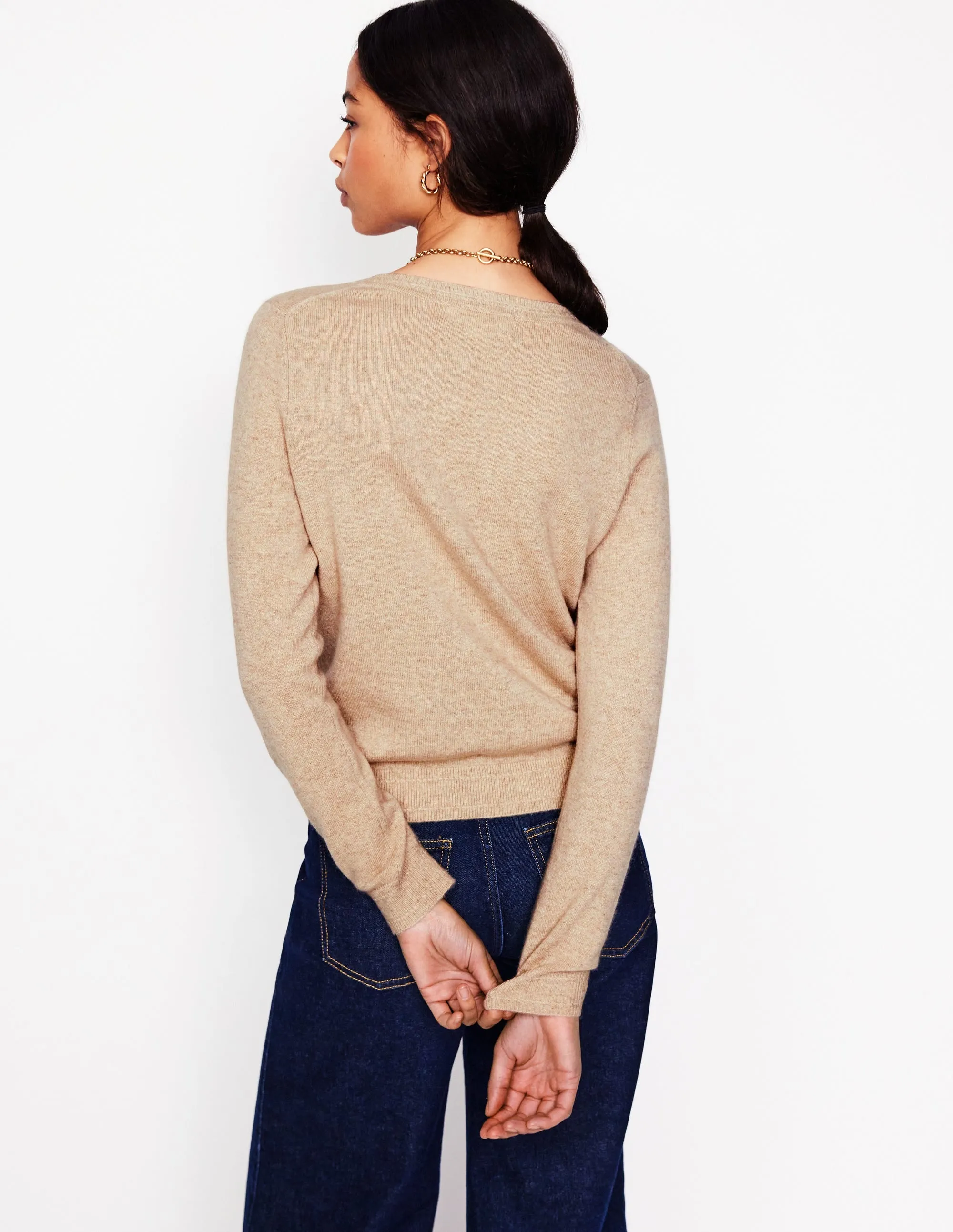 Eva Cashmere V-neck Jumper-Chinchilla Melange Shrinkage Control Treatment Airy Feel