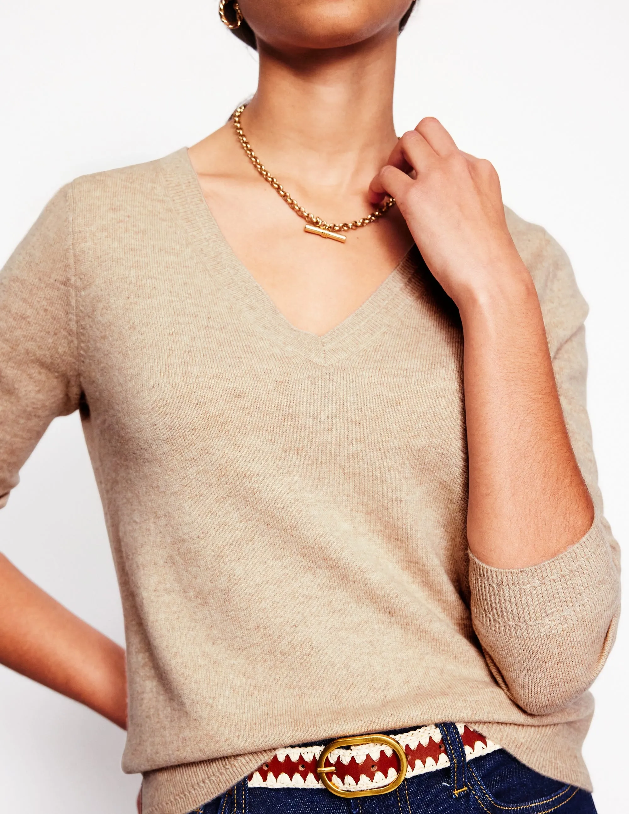 Eva Cashmere V-neck Jumper-Chinchilla Melange Airflow Optimized Thermal Regulation Layer