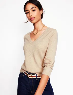 Chic Casual Outfit Eva Cashmere V-neck Jumper-Chinchilla Melange